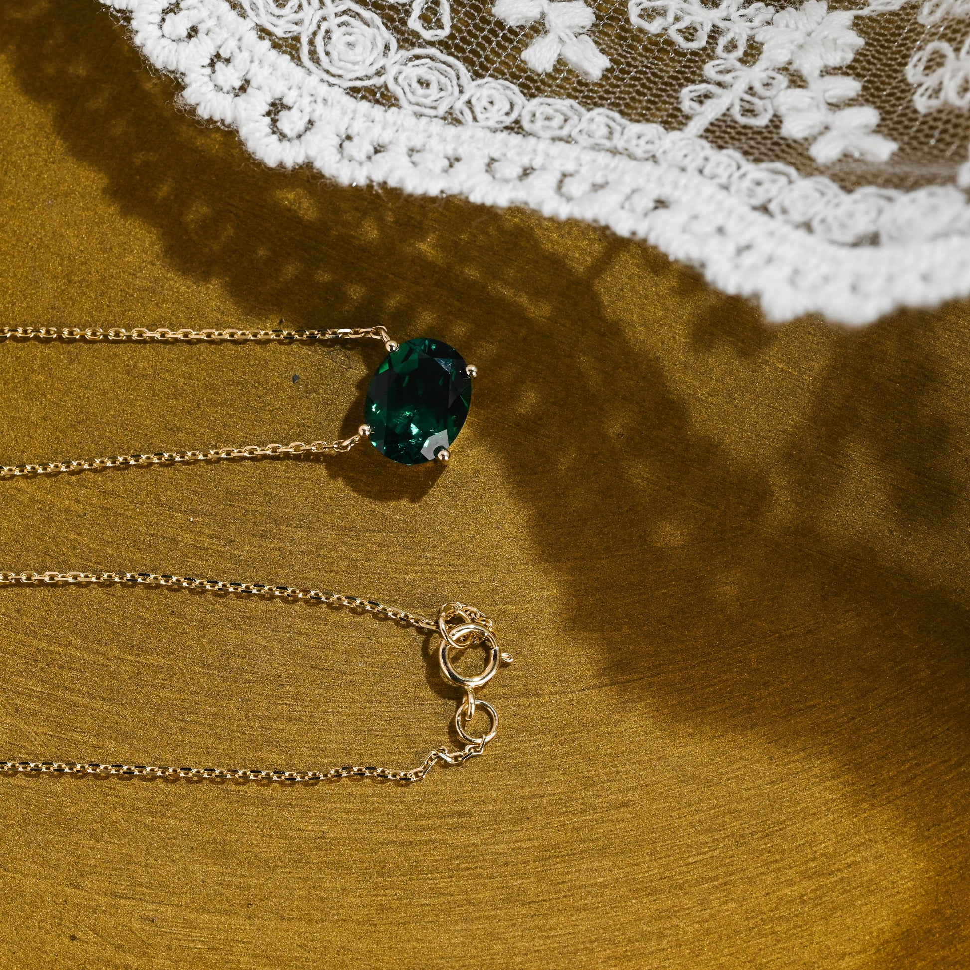 SquareJewelry necklace Solid Gold Solitaire Oval Cut Lab Grown Emerald Pendant Necklace