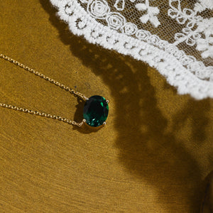 SquareJewelry necklace Solid Gold Solitaire Oval Cut Lab Grown Emerald Pendant Necklace