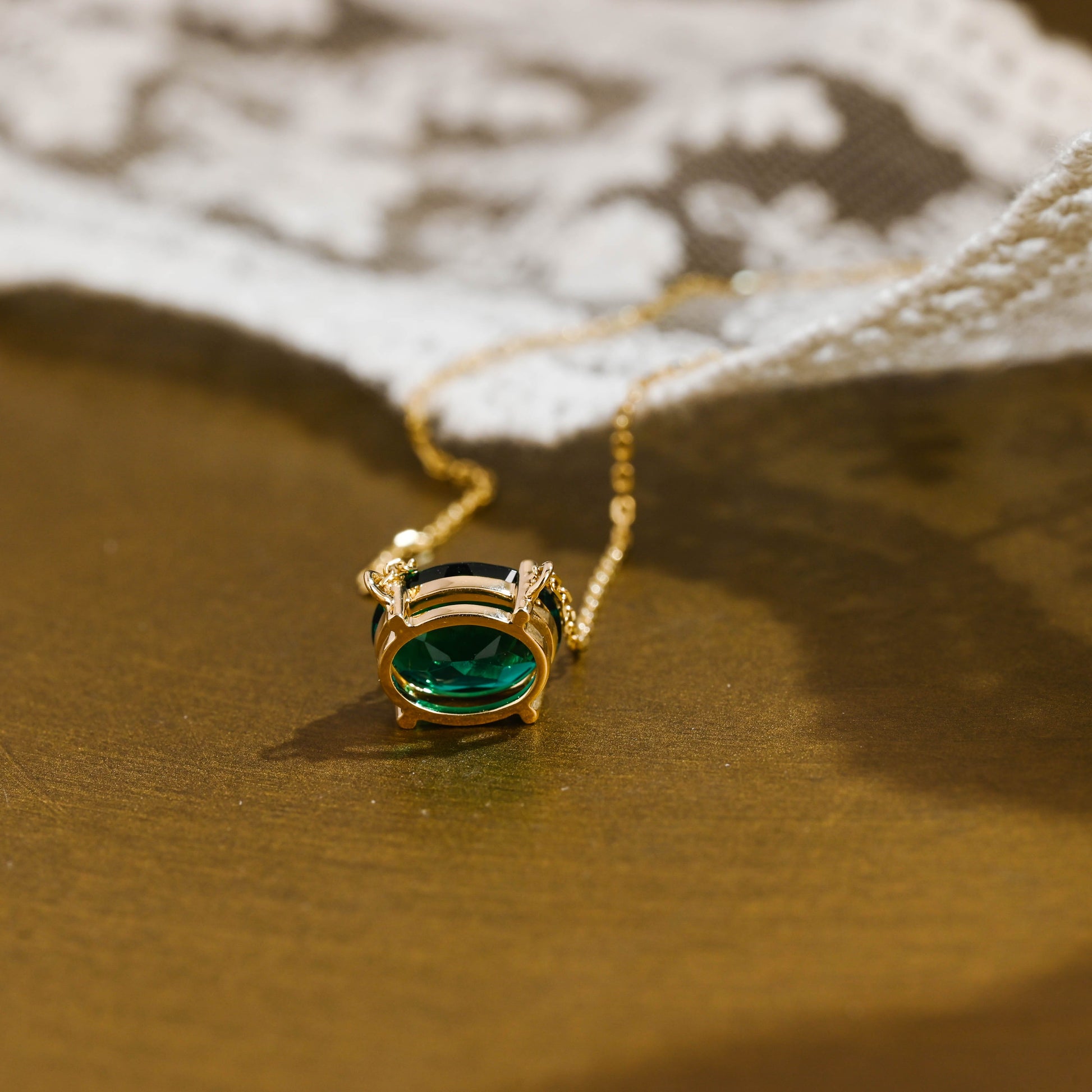 SquareJewelry necklace Solid Gold Solitaire Oval Cut Lab Grown Emerald Pendant Necklace