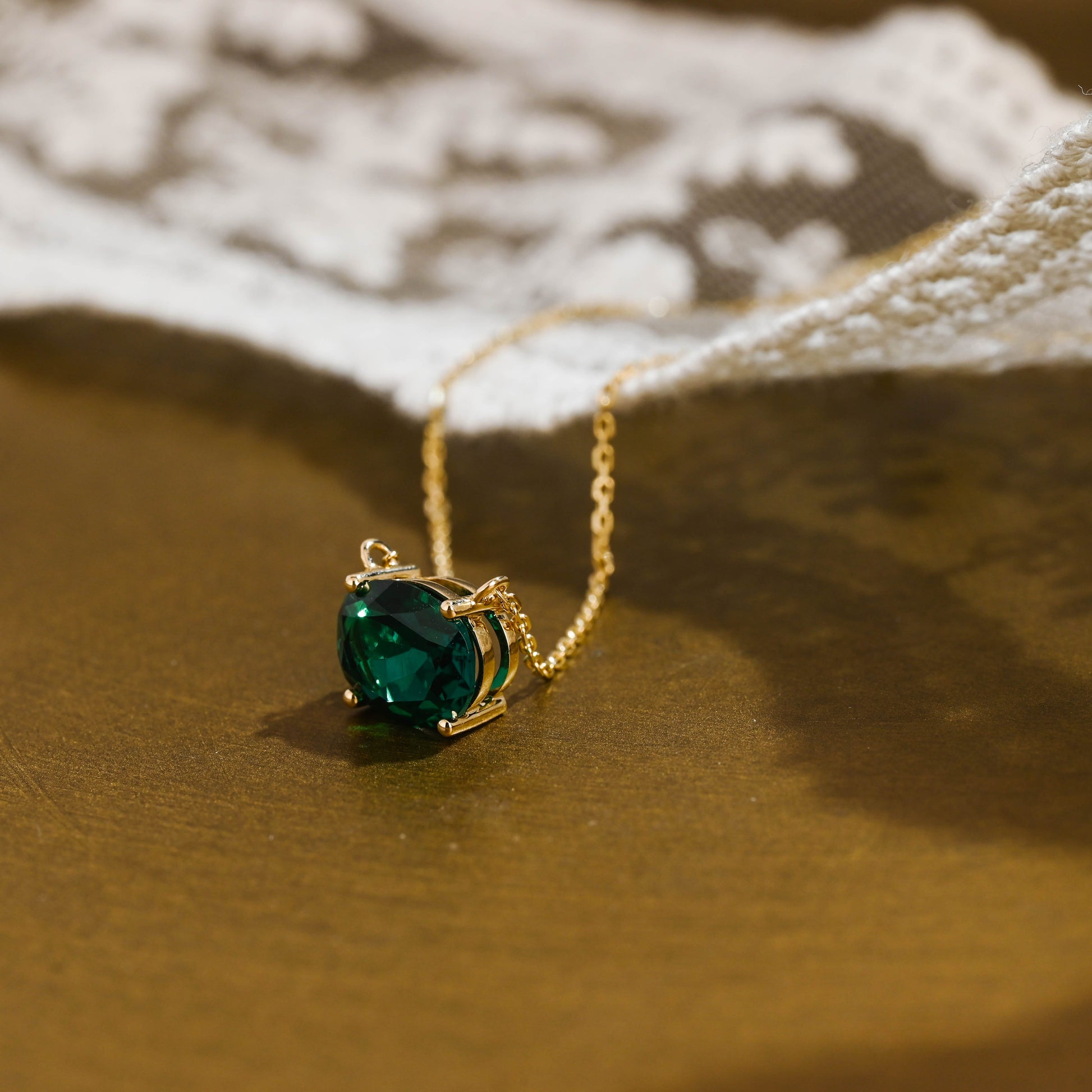 SquareJewelry necklace Solid Gold Solitaire Oval Cut Lab Grown Emerald Pendant Necklace