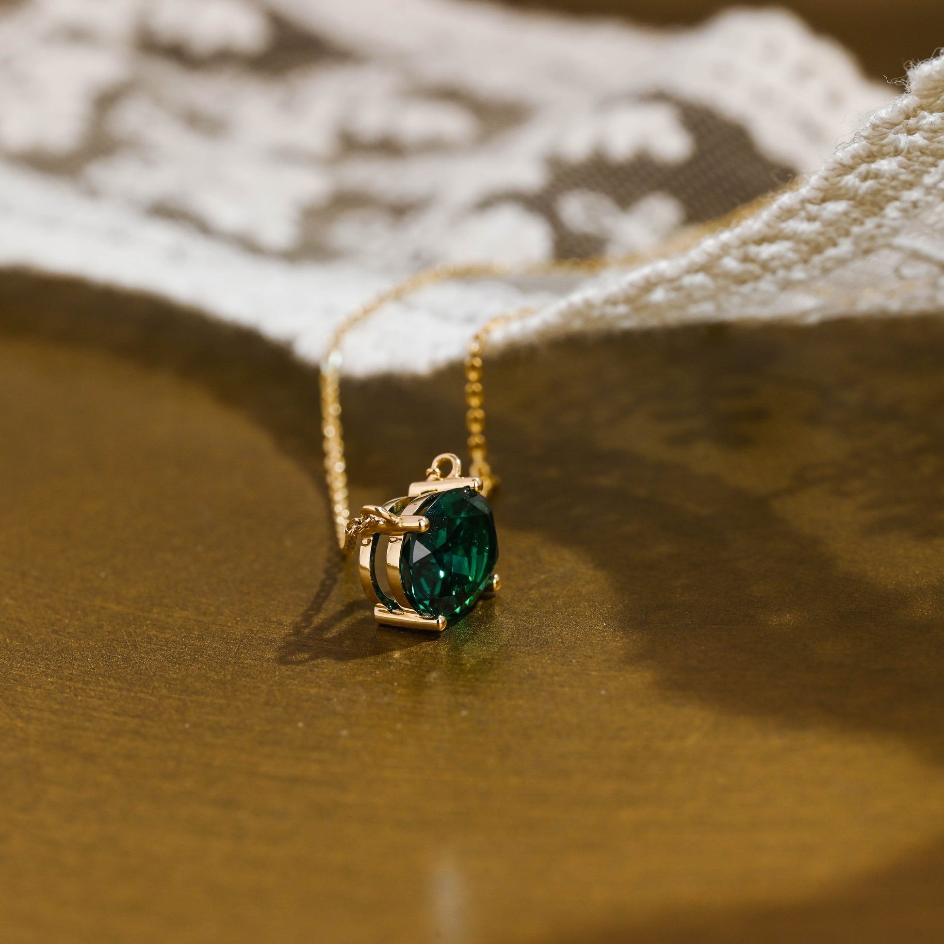 SquareJewelry necklace Solid Gold Solitaire Oval Cut Lab Grown Emerald Pendant Necklace