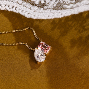 SquareJewelry necklace Toi et Moi Pink Emerald Cut & Pear Cut Moissanite Pendant