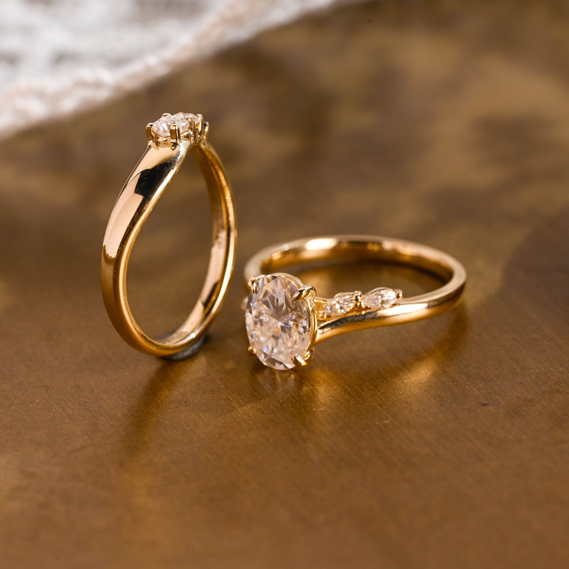 SquareJewelry oval cut bridal set Solid Gold Bypass Oval Cut Moissainte Wedding Ring Set