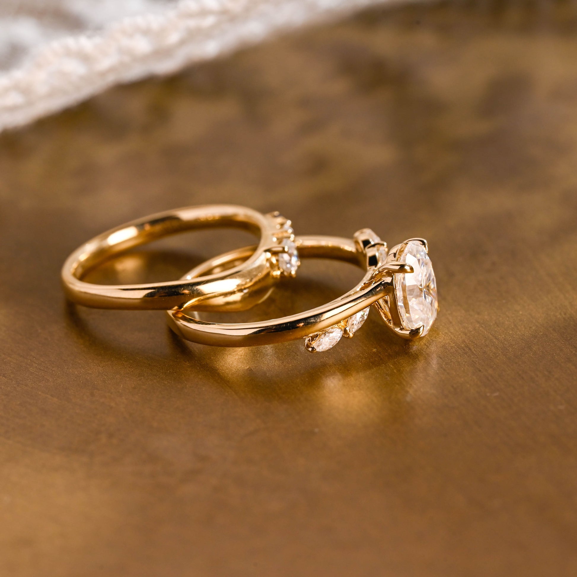SquareJewelry oval cut bridal set Solid Gold Bypass Oval Cut Moissainte Wedding Ring Set