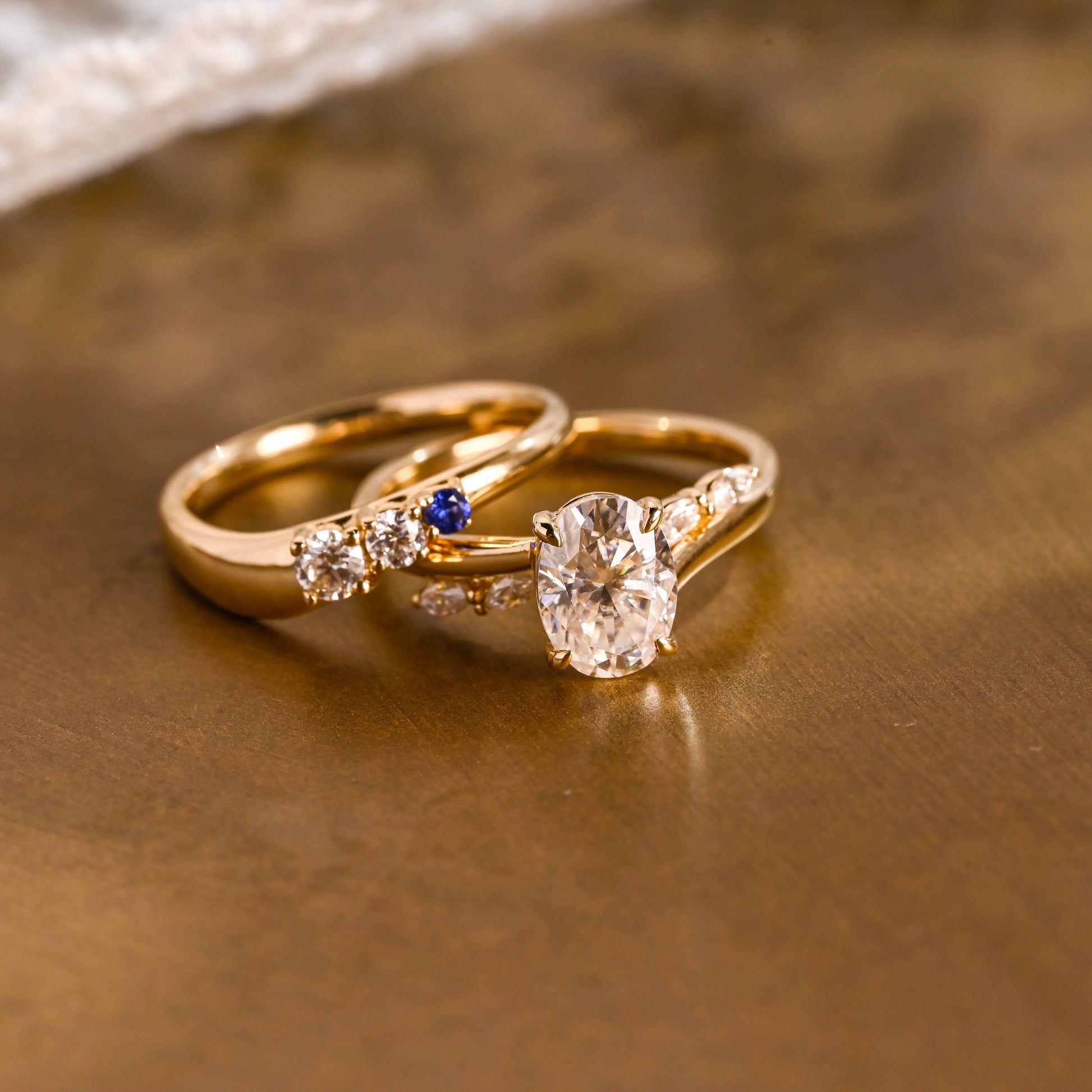 SquareJewelry oval cut bridal set Solid Gold Bypass Oval Cut Moissainte Wedding Ring Set