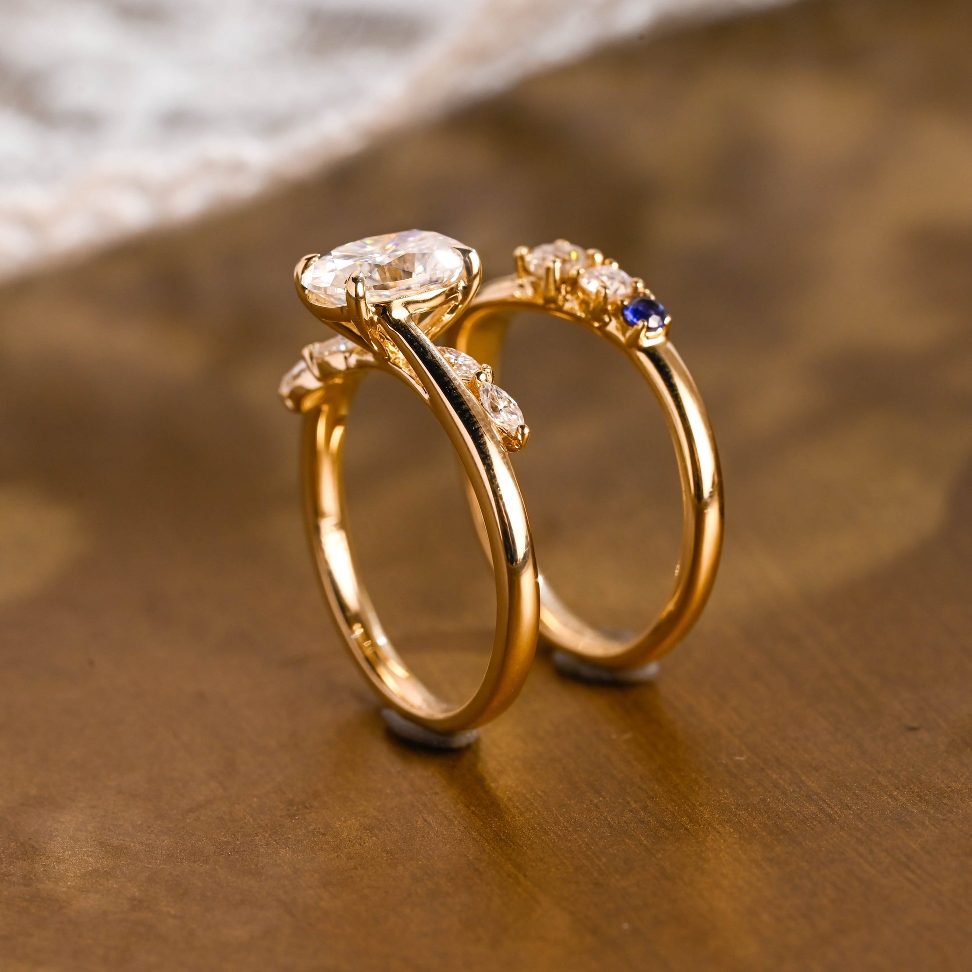 SquareJewelry oval cut bridal set Solid Gold Bypass Oval Cut Moissainte Wedding Ring Set