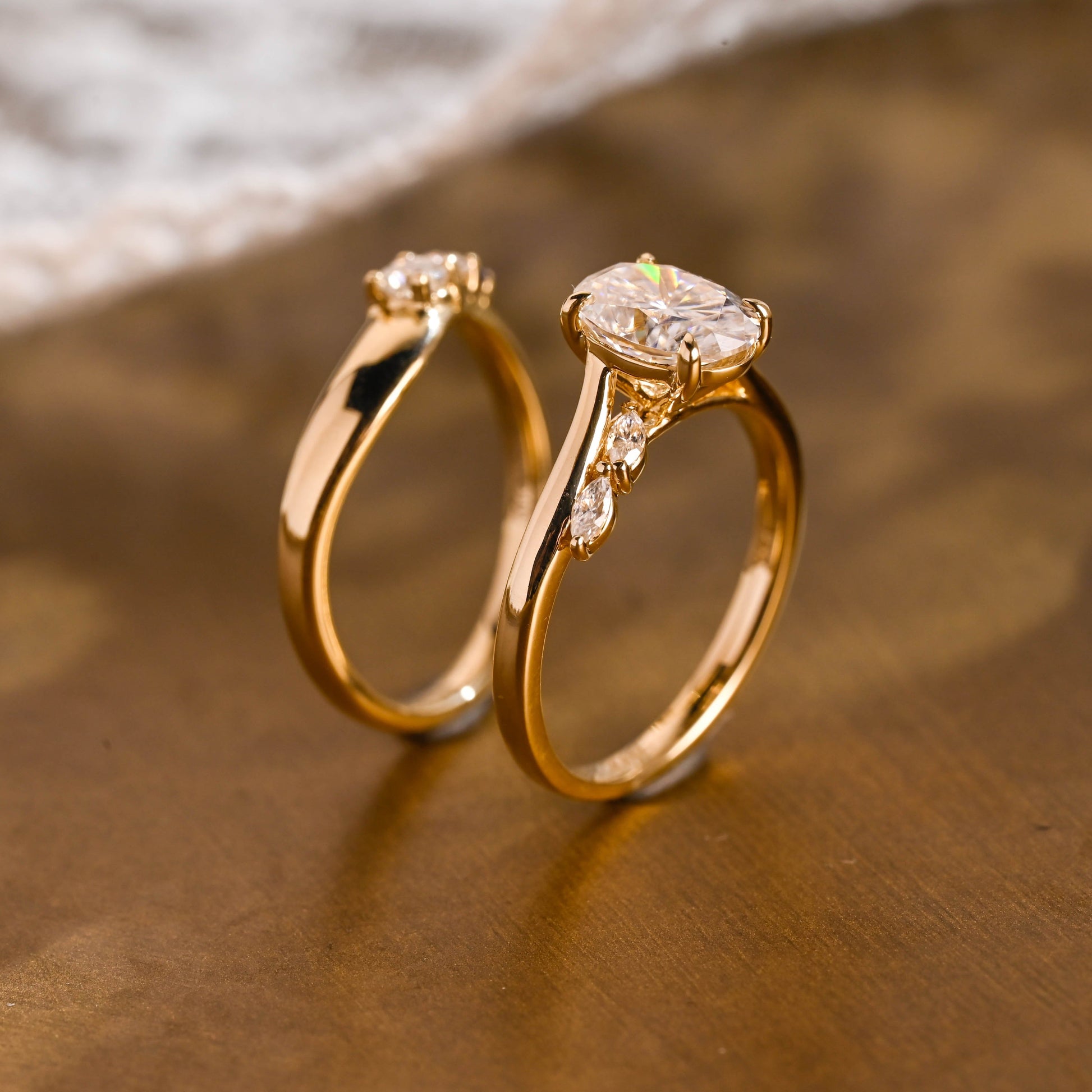 SquareJewelry oval cut bridal set Solid Gold Bypass Oval Cut Moissainte Wedding Ring Set