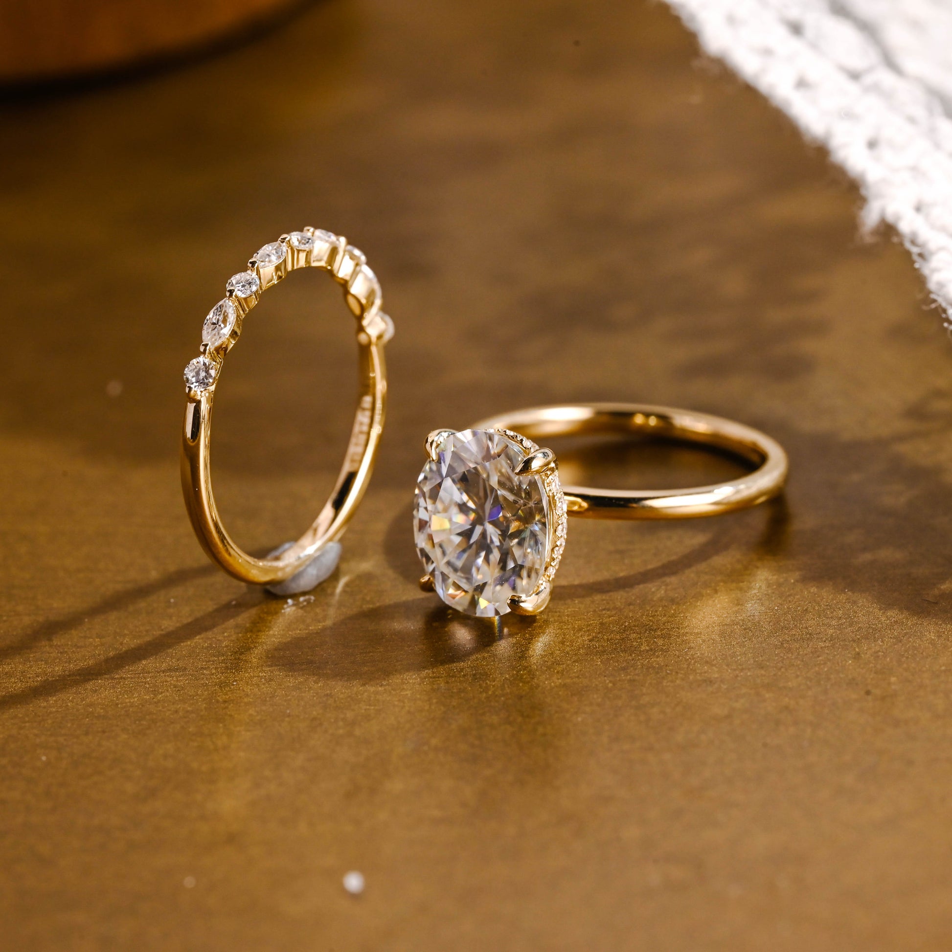 SquareJewelry oval cut bridal set Solid Gold Classic Hidden Halo Oval Moissanite Engagement Ring Set