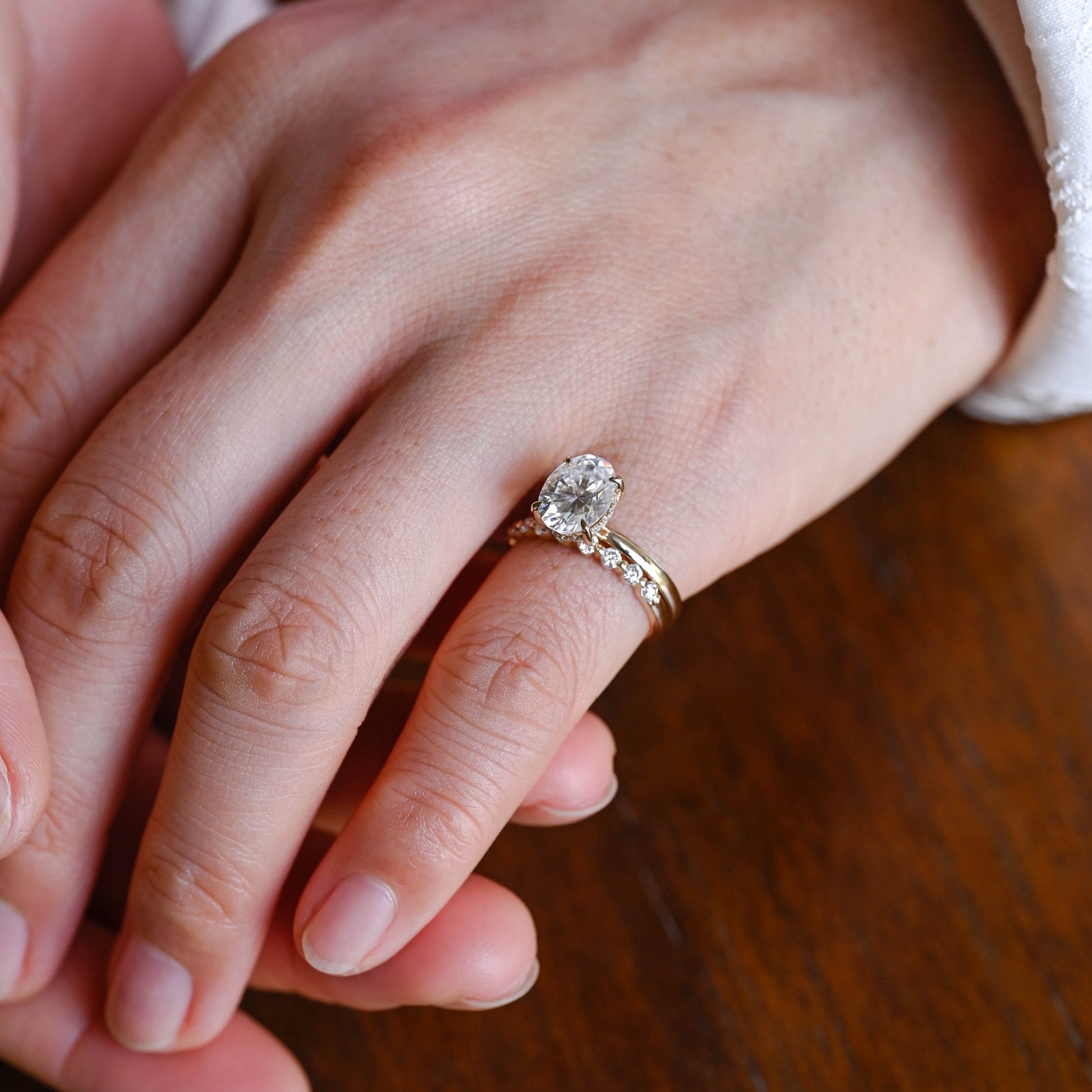 SquareJewelry oval cut bridal set Solid Gold Classic Hidden Halo Oval Moissanite Engagement Ring Set