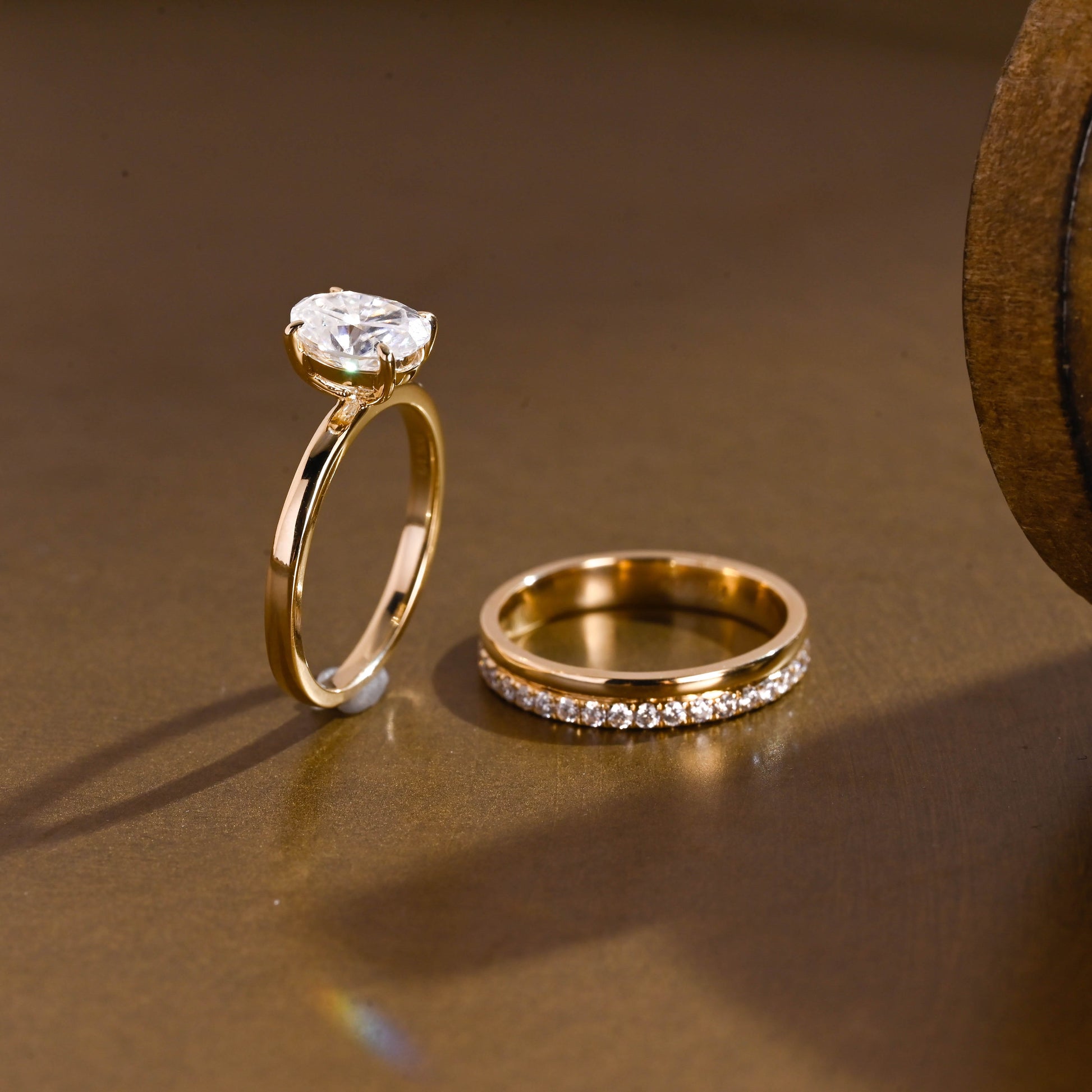 SquareJewelry oval cut bridal set Solid Gold Classic Oval Moissanite Engagement Ring Set With Full Eternity Band