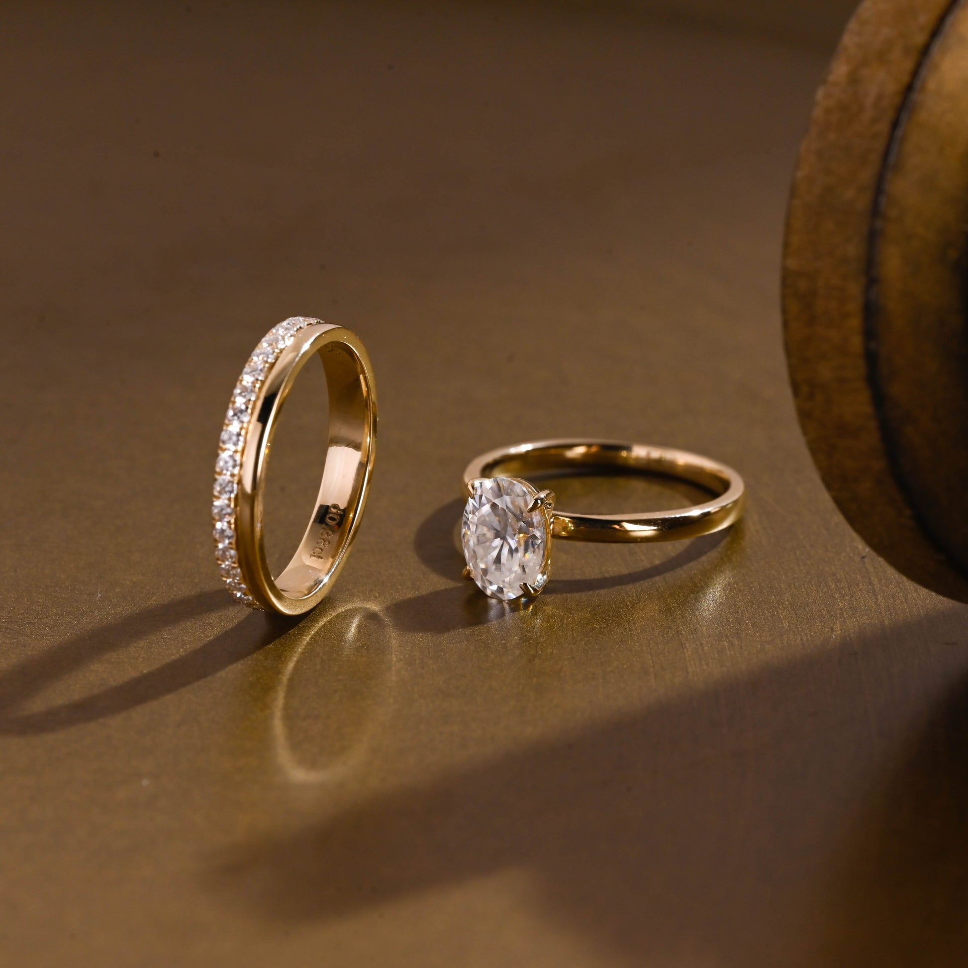 SquareJewelry oval cut bridal set Solid Gold Classic Oval Moissanite Engagement Ring Set With Full Eternity Band