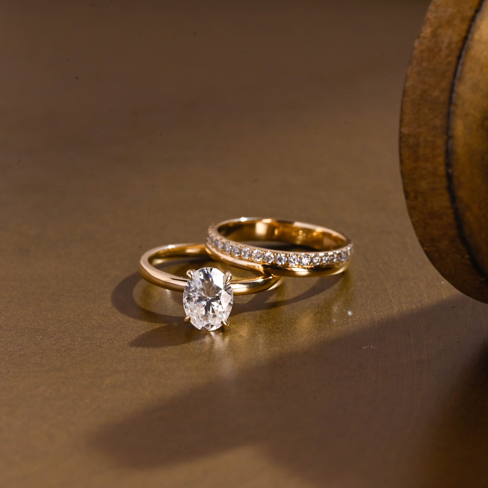 SquareJewelry oval cut bridal set Solid Gold Classic Oval Moissanite Engagement Ring Set With Full Eternity Band