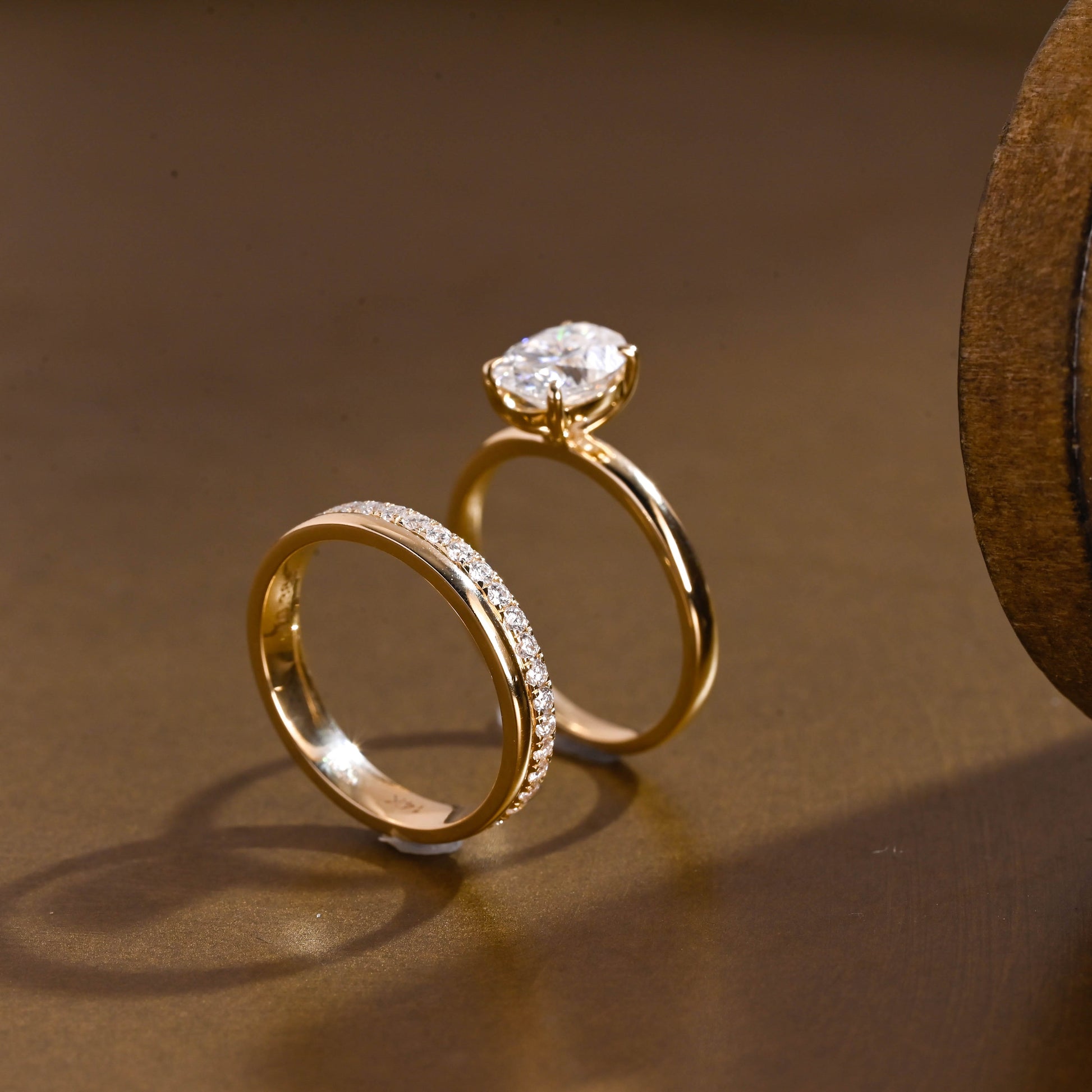 SquareJewelry oval cut bridal set Solid Gold Classic Oval Moissanite Engagement Ring Set With Full Eternity Band