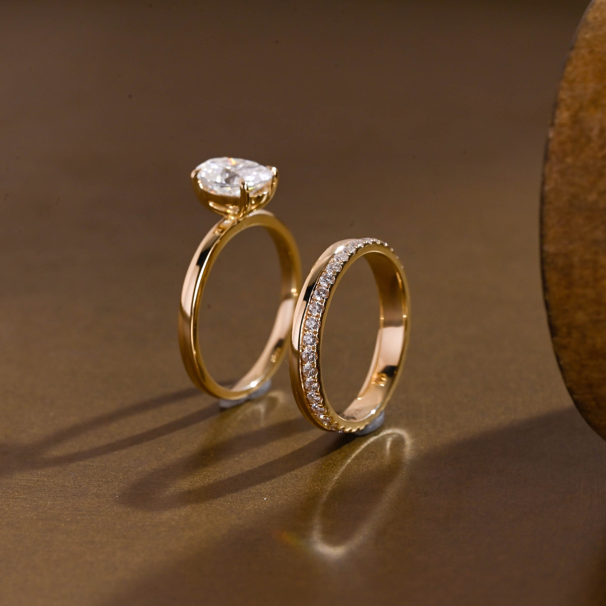 SquareJewelry oval cut bridal set Solid Gold Classic Oval Moissanite Engagement Ring Set With Full Eternity Band