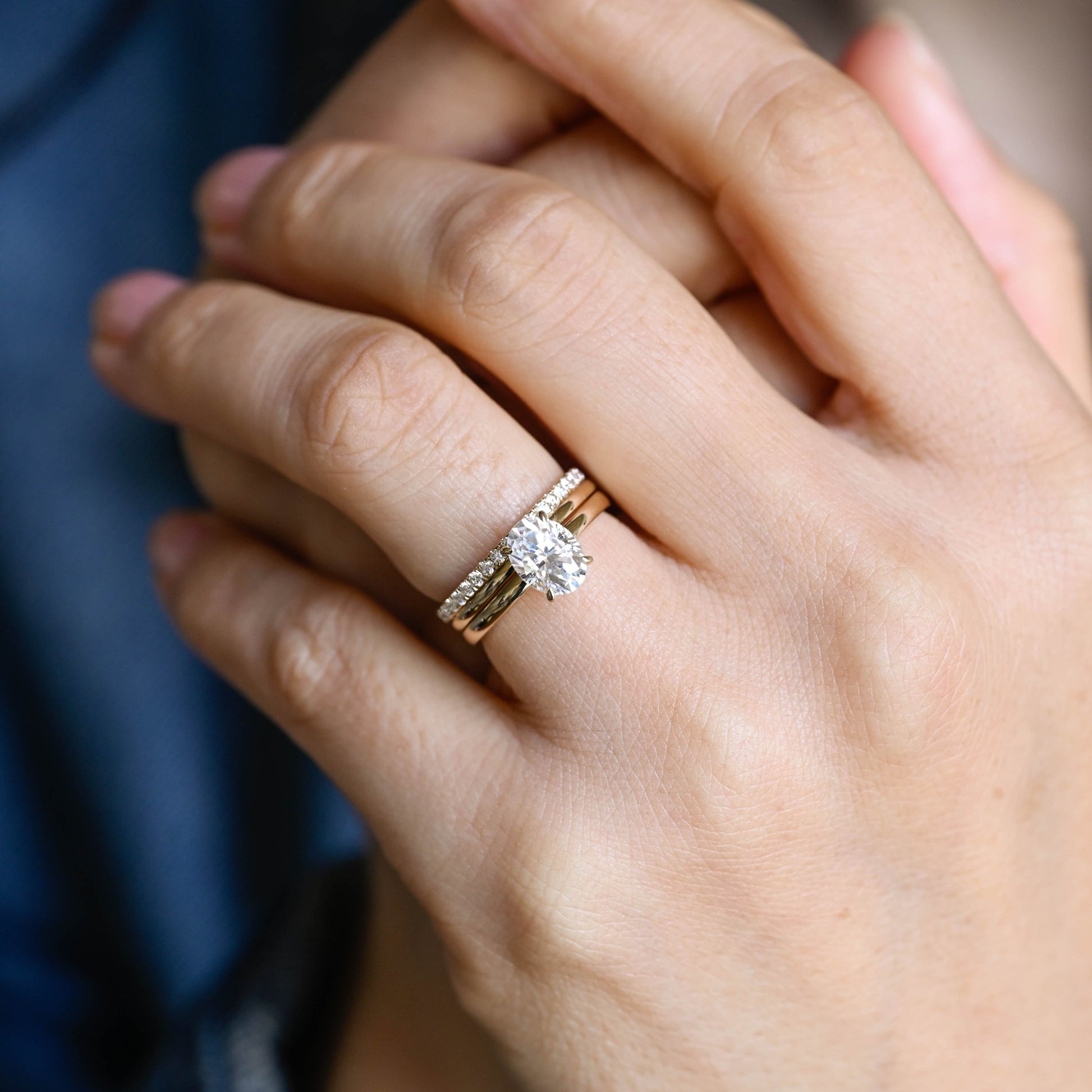 SquareJewelry oval cut bridal set Solid Gold Classic Oval Moissanite Engagement Ring Set With Full Eternity Band