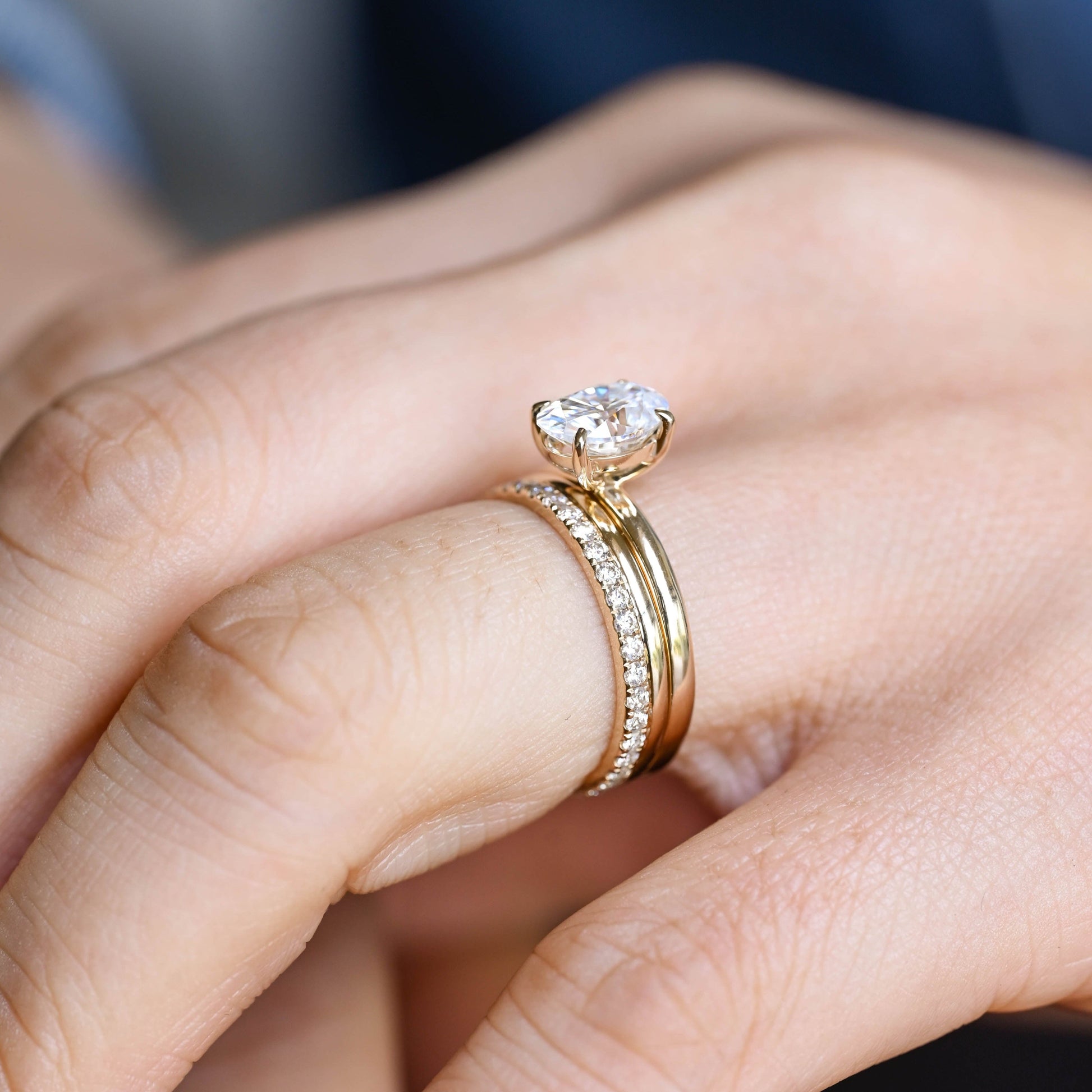 SquareJewelry oval cut bridal set Solid Gold Classic Oval Moissanite Engagement Ring Set With Full Eternity Band