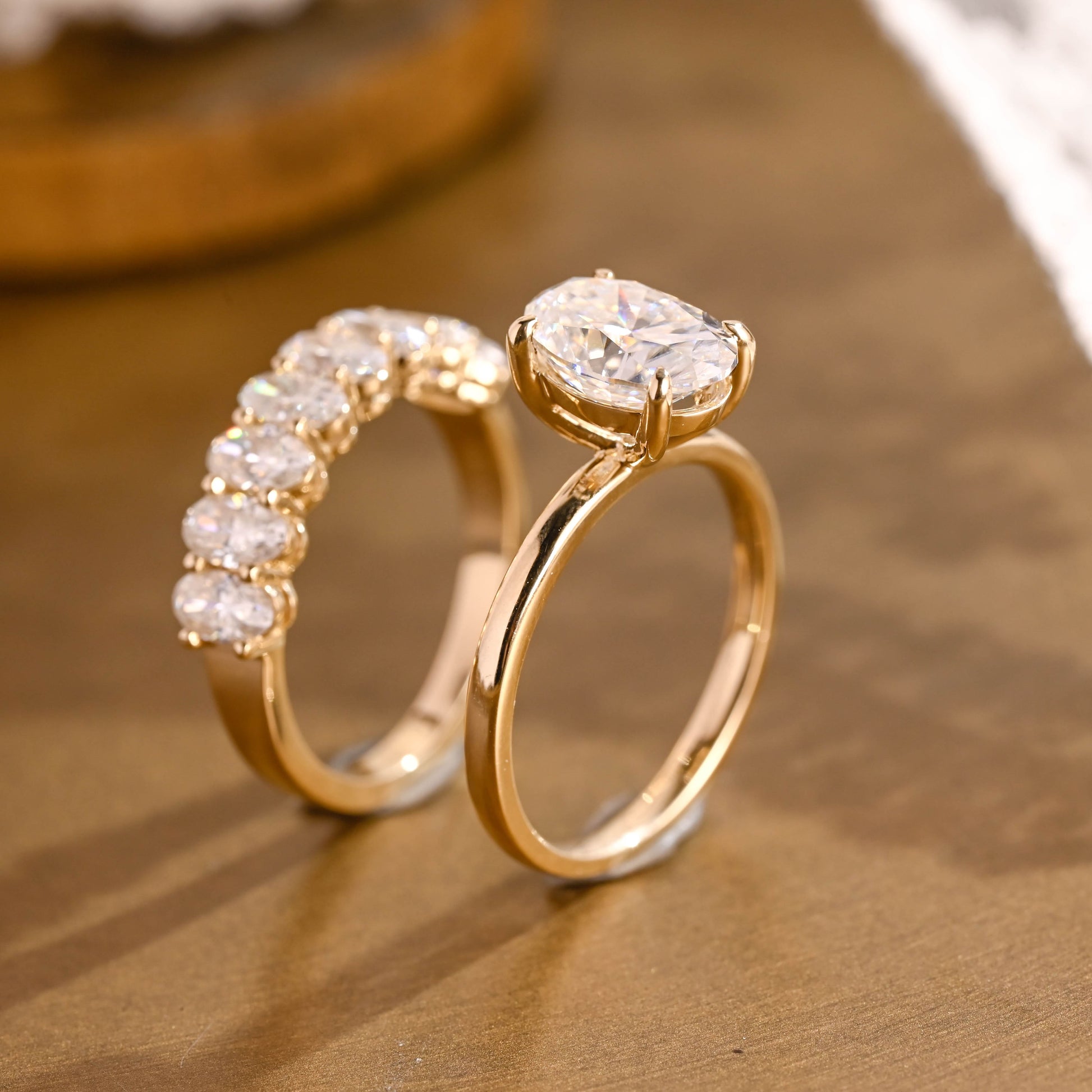 SquareJewelry oval cut bridal set Solid Gold Solitaire Oval Moissanite Engagement Ring Set