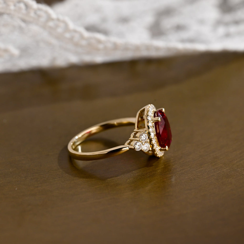 SquareJewelry oval cut lab grown ruby engagement ring Solid Gold Halo Oval Lab Grown Ruby Engagement Ring