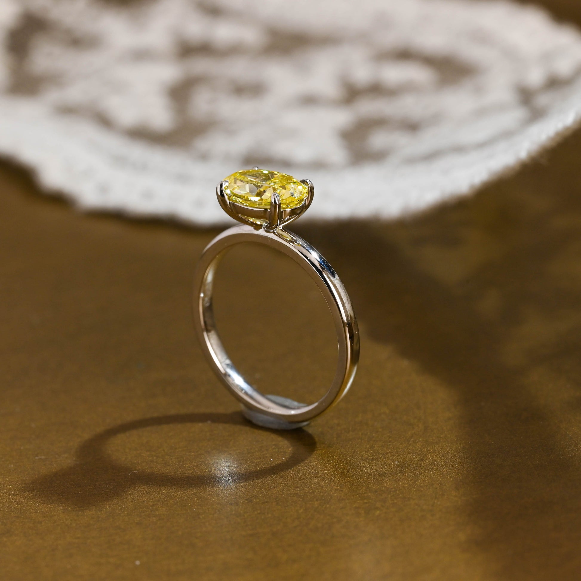 SquareJewelry oval cut lab grown sapphire engagement ring Solid Gold Solitaire Oval Cut Yellow Sapphire Engagement Ring