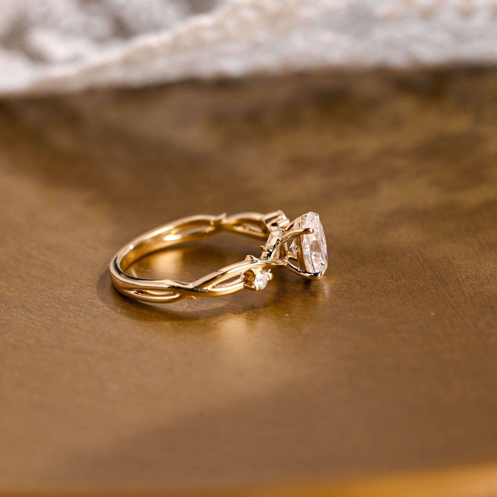 SquareJewelry oval cut moissanite engagement ring Nature Inspired Thorn Oval Cut Moissanite Engagement Ring