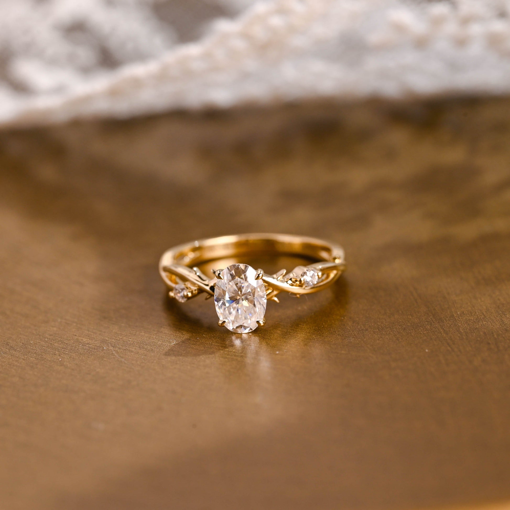 SquareJewelry oval cut moissanite engagement ring Nature Inspired Thorn Oval Cut Moissanite Engagement Ring