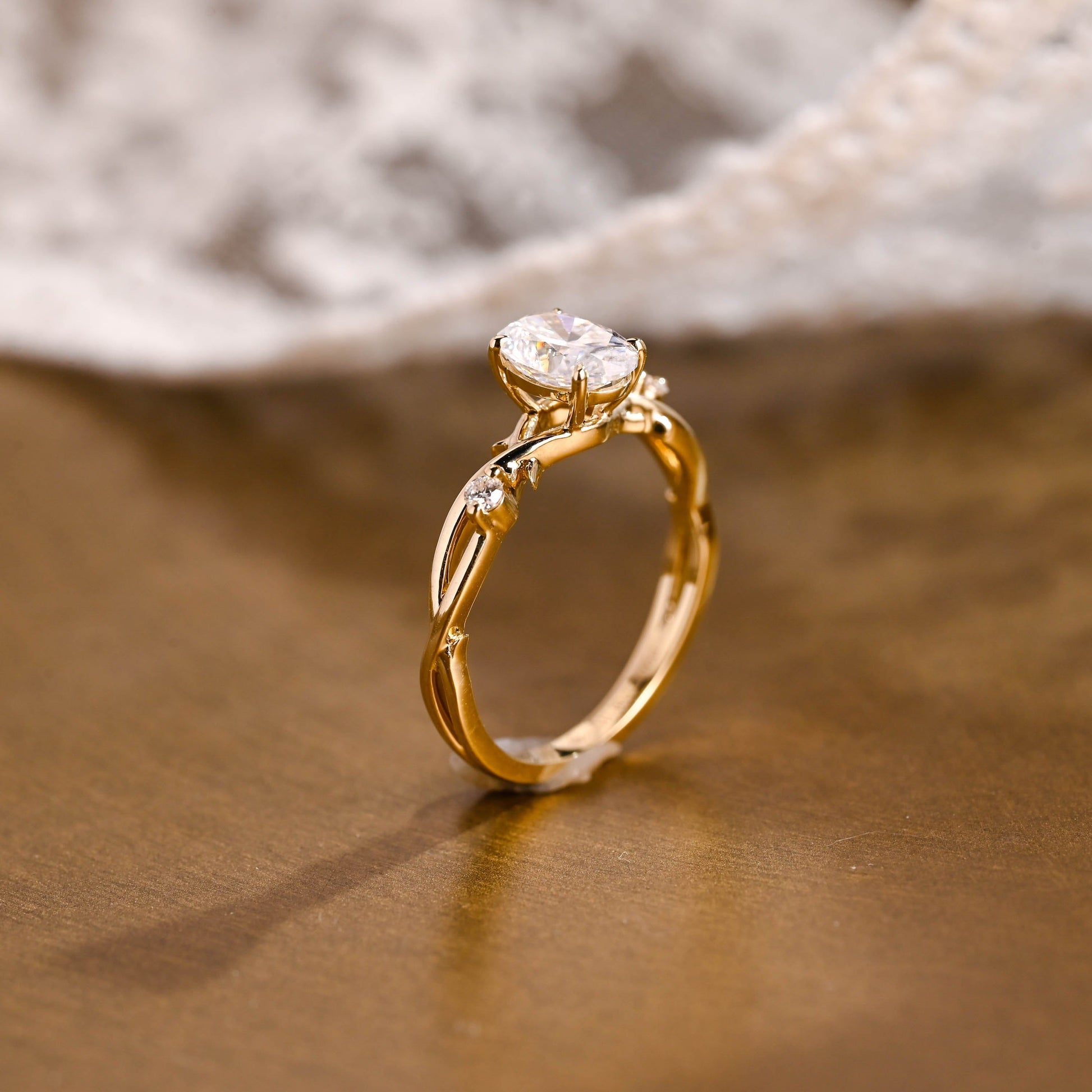 SquareJewelry oval cut moissanite engagement ring Nature Inspired Thorn Oval Cut Moissanite Engagement Ring