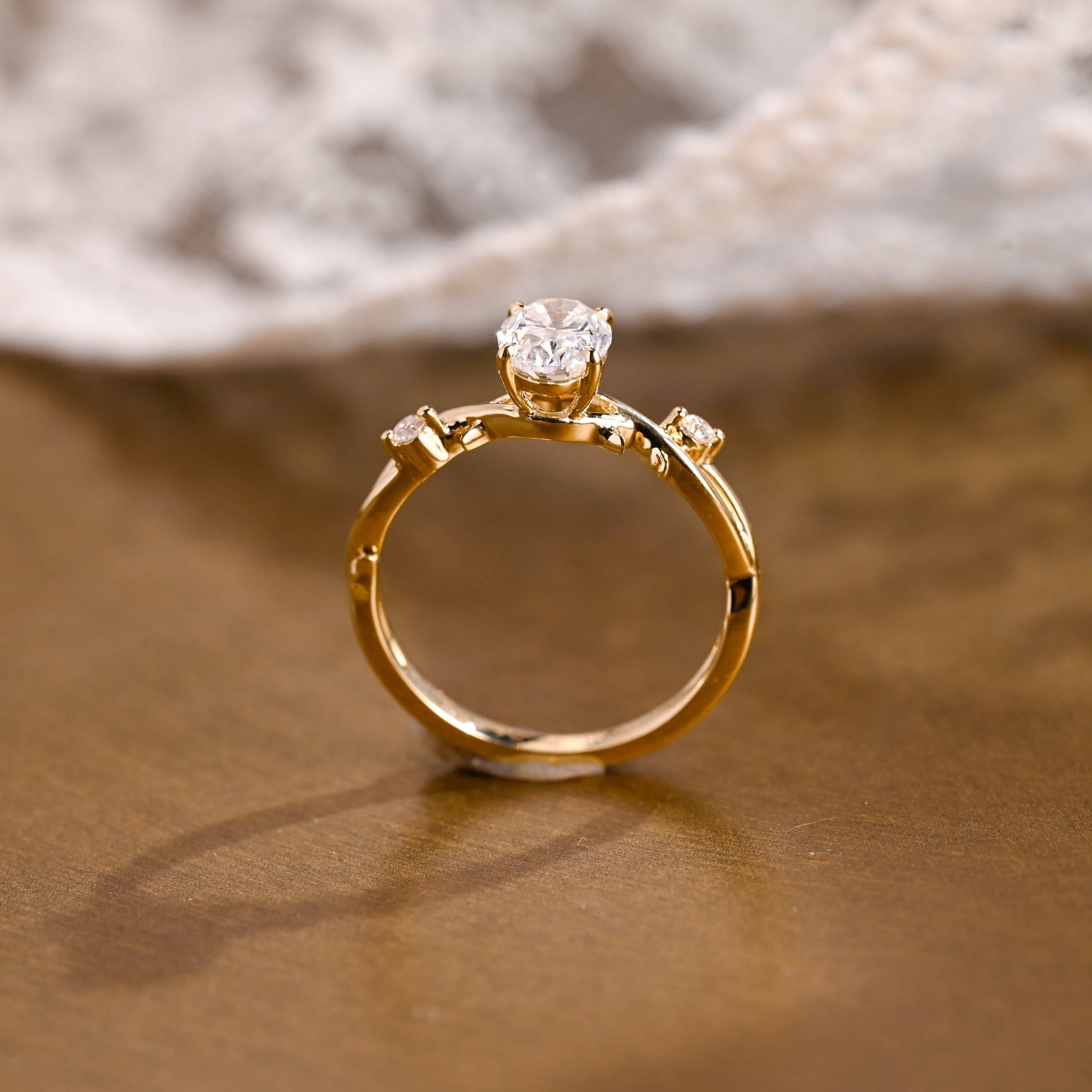 SquareJewelry oval cut moissanite engagement ring Nature Inspired Thorn Oval Cut Moissanite Engagement Ring