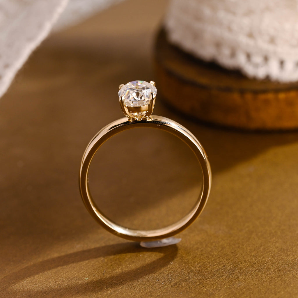 SquareJewelry oval cut moissanite engagement ring Solid Gold 3mm Solitaire Oval Cut Moissanite Engagement Ring