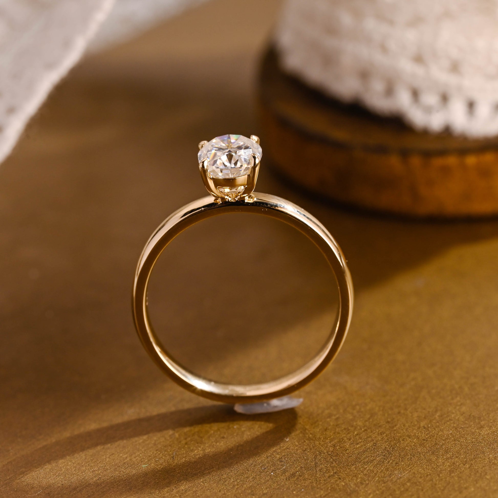 SquareJewelry oval cut moissanite engagement ring Solid Gold 3mm Solitaire Oval Cut Moissanite Engagement Ring