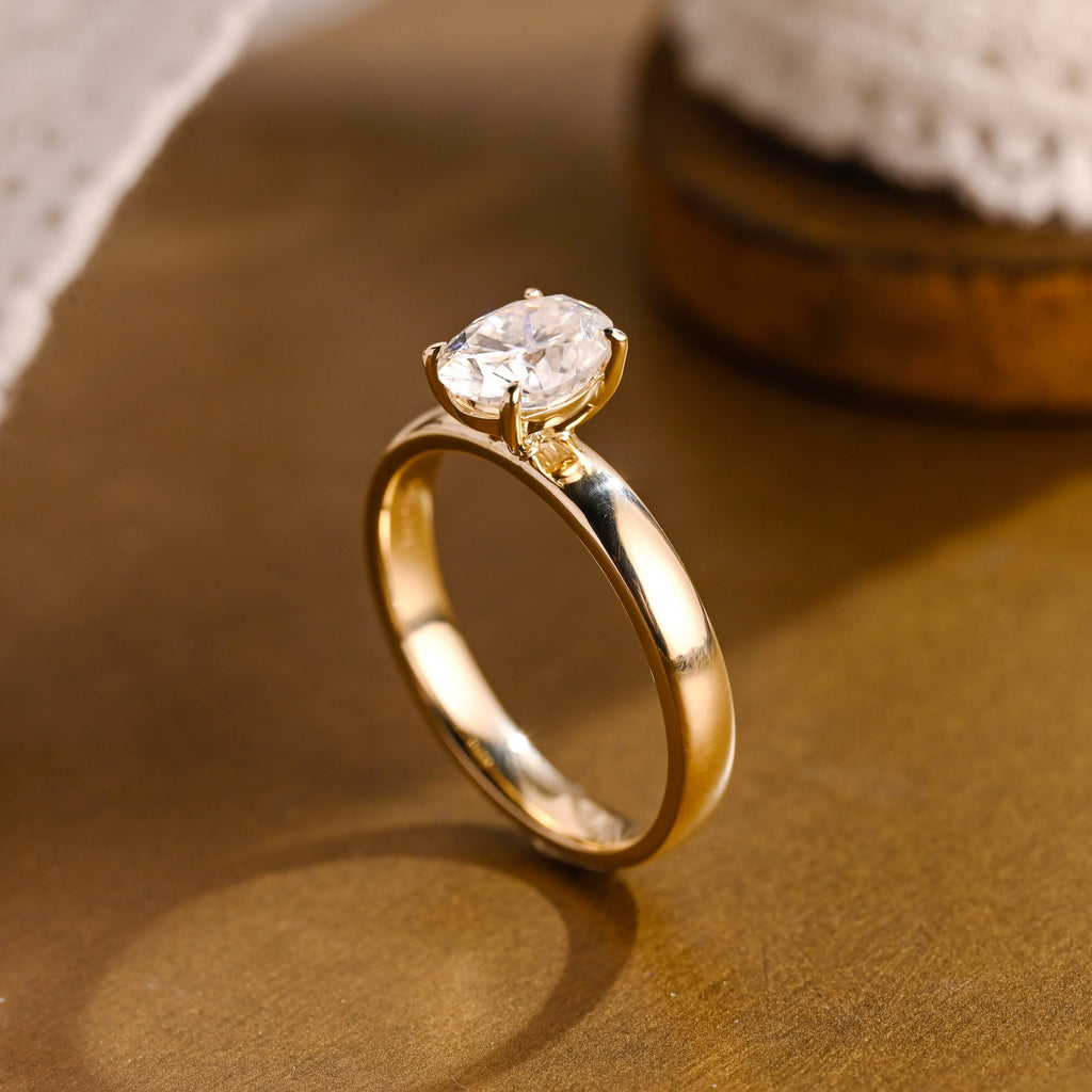 SquareJewelry oval cut moissanite engagement ring Solid Gold 3mm Solitaire Oval Cut Moissanite Engagement Ring