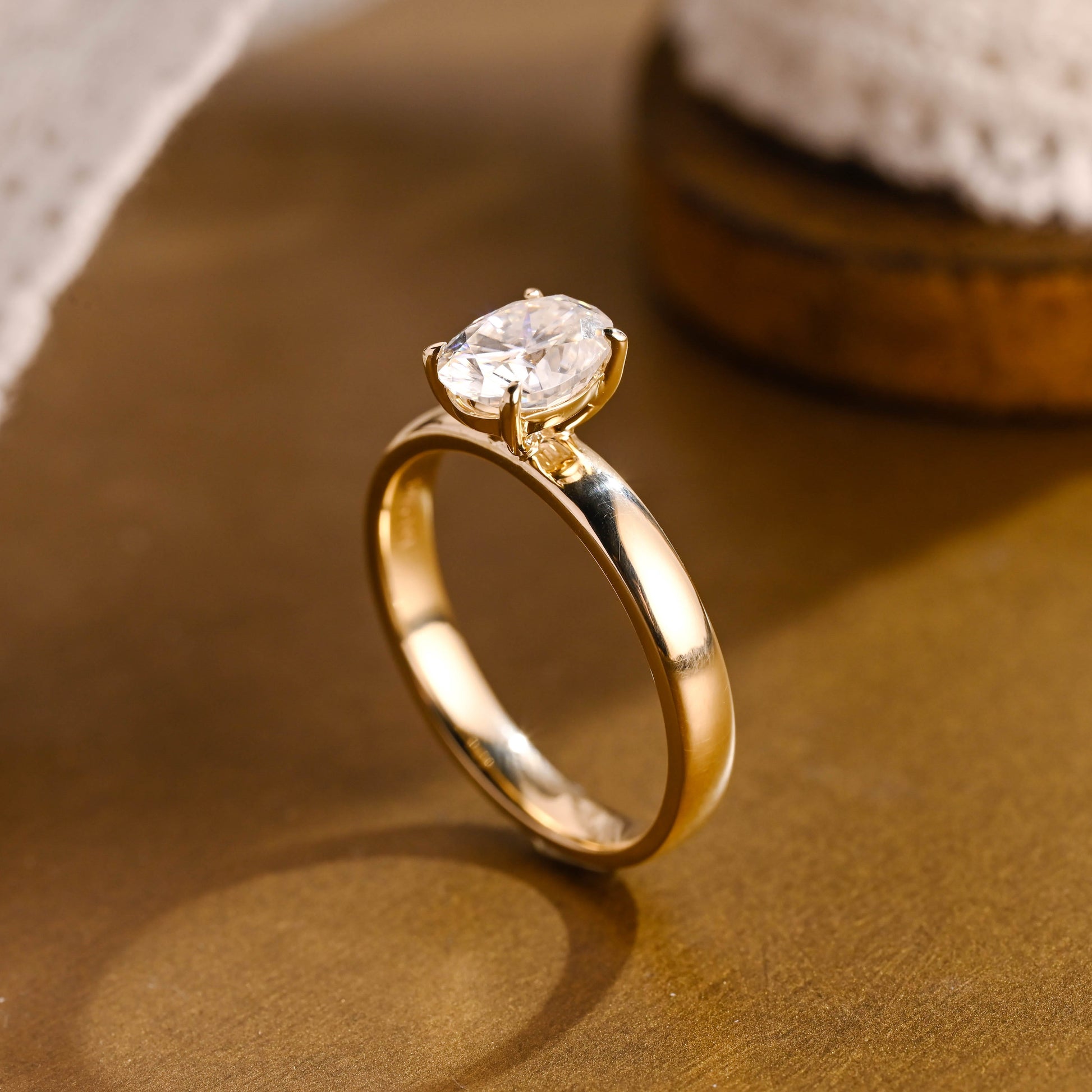 SquareJewelry oval cut moissanite engagement ring Solid Gold 3mm Solitaire Oval Cut Moissanite Engagement Ring