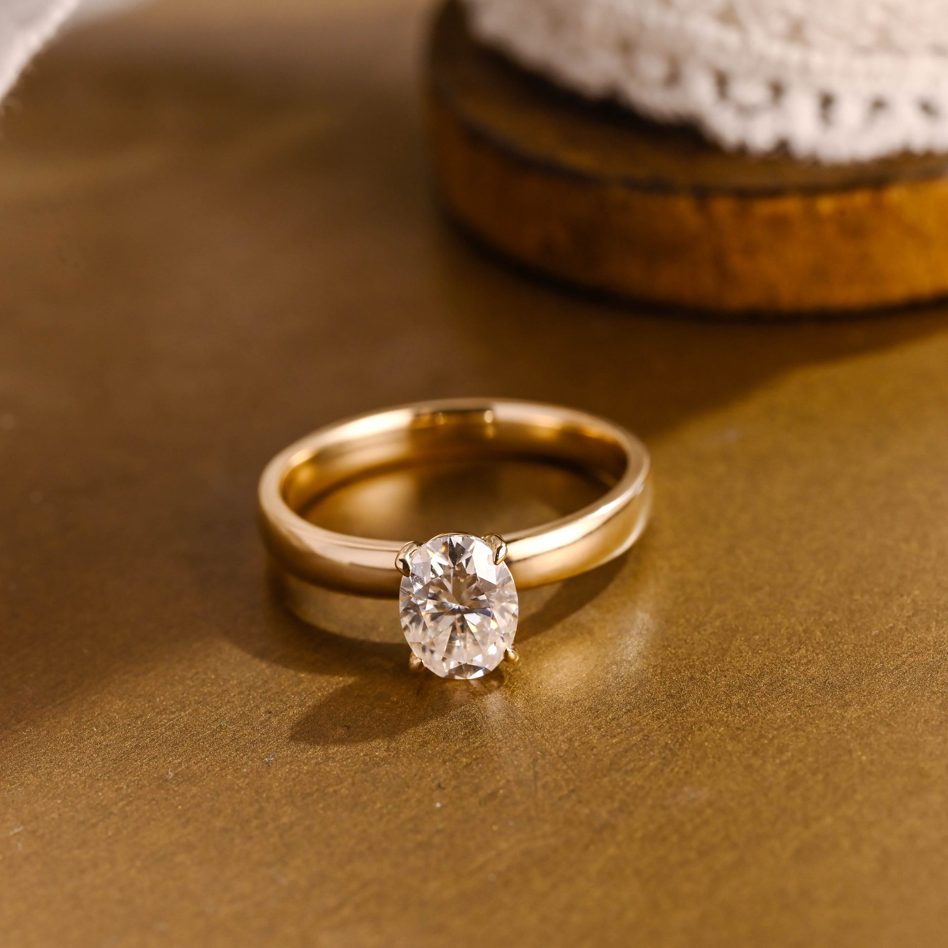 SquareJewelry oval cut moissanite engagement ring Solid Gold 3mm Solitaire Oval Cut Moissanite Engagement Ring