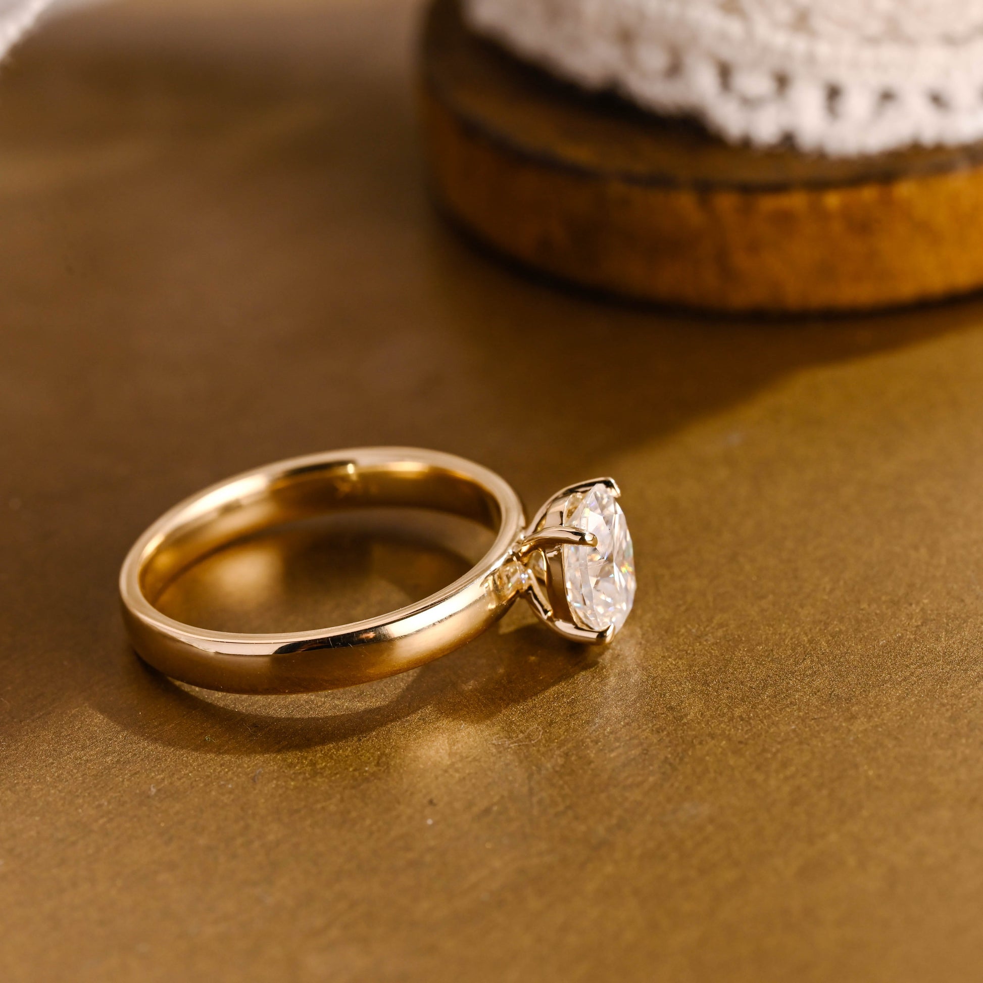 SquareJewelry oval cut moissanite engagement ring Solid Gold 3mm Solitaire Oval Cut Moissanite Engagement Ring