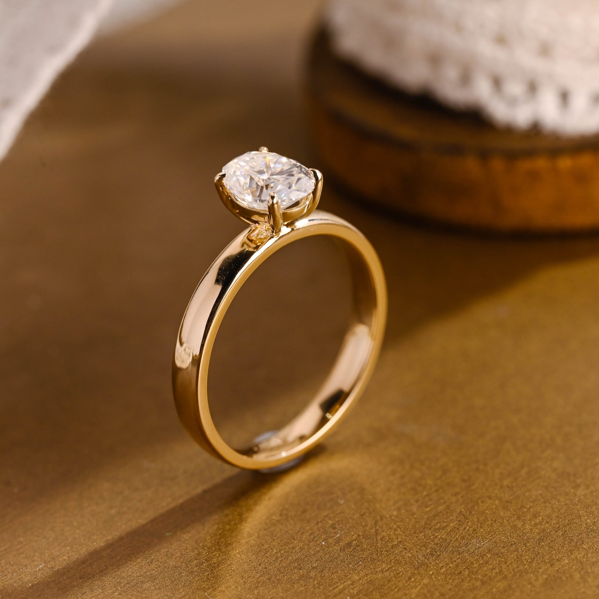 SquareJewelry oval cut moissanite engagement ring Solid Gold 3mm Solitaire Oval Cut Moissanite Engagement Ring