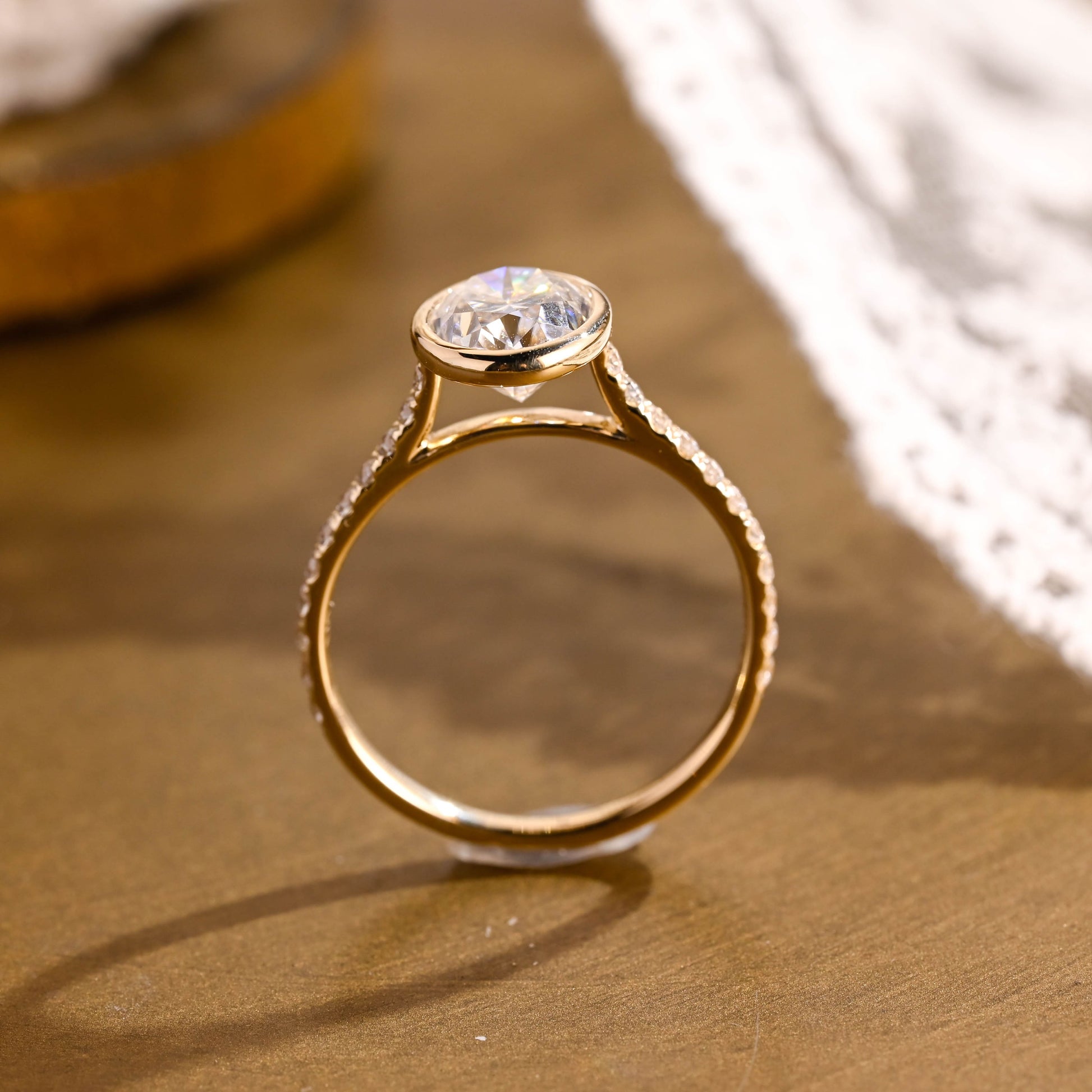 SquareJewelry oval cut moissanite engagement ring Solid Gold Bezel Cathedral Setting Oval Cut Moissanite Engagement Ring