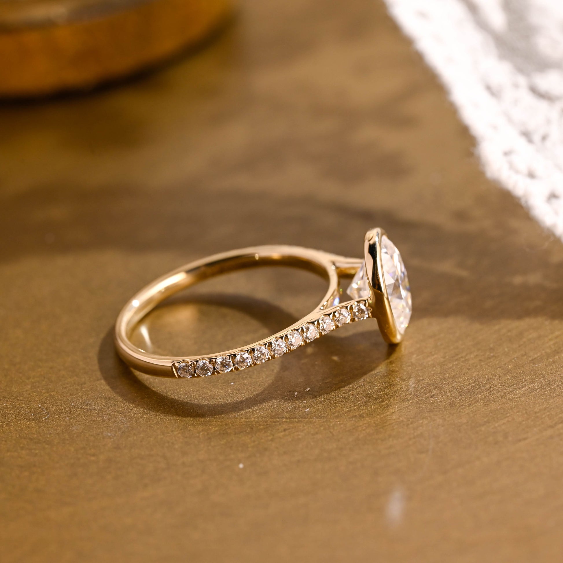 SquareJewelry oval cut moissanite engagement ring Solid Gold Bezel Cathedral Setting Oval Cut Moissanite Engagement Ring