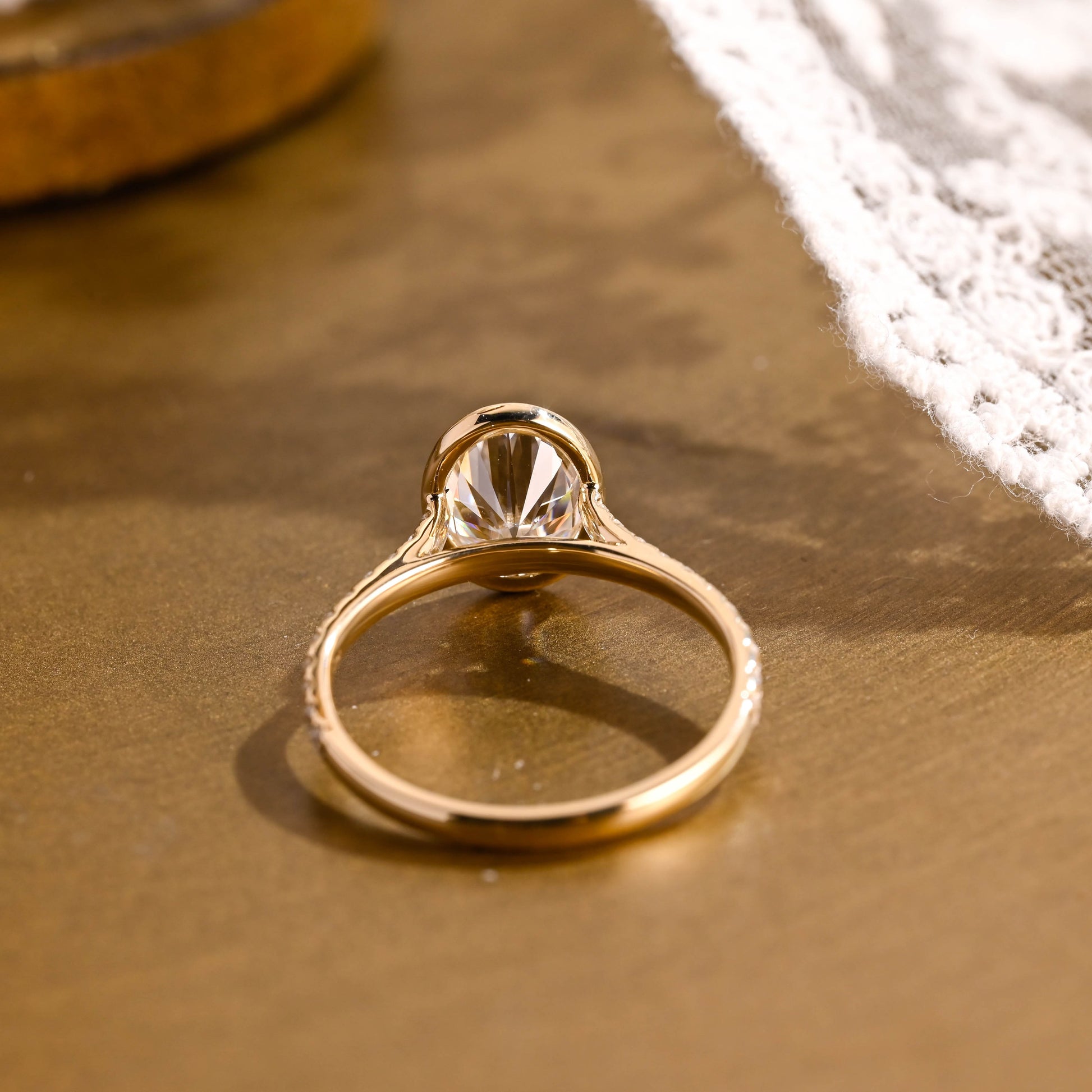 SquareJewelry oval cut moissanite engagement ring Solid Gold Bezel Cathedral Setting Oval Cut Moissanite Engagement Ring