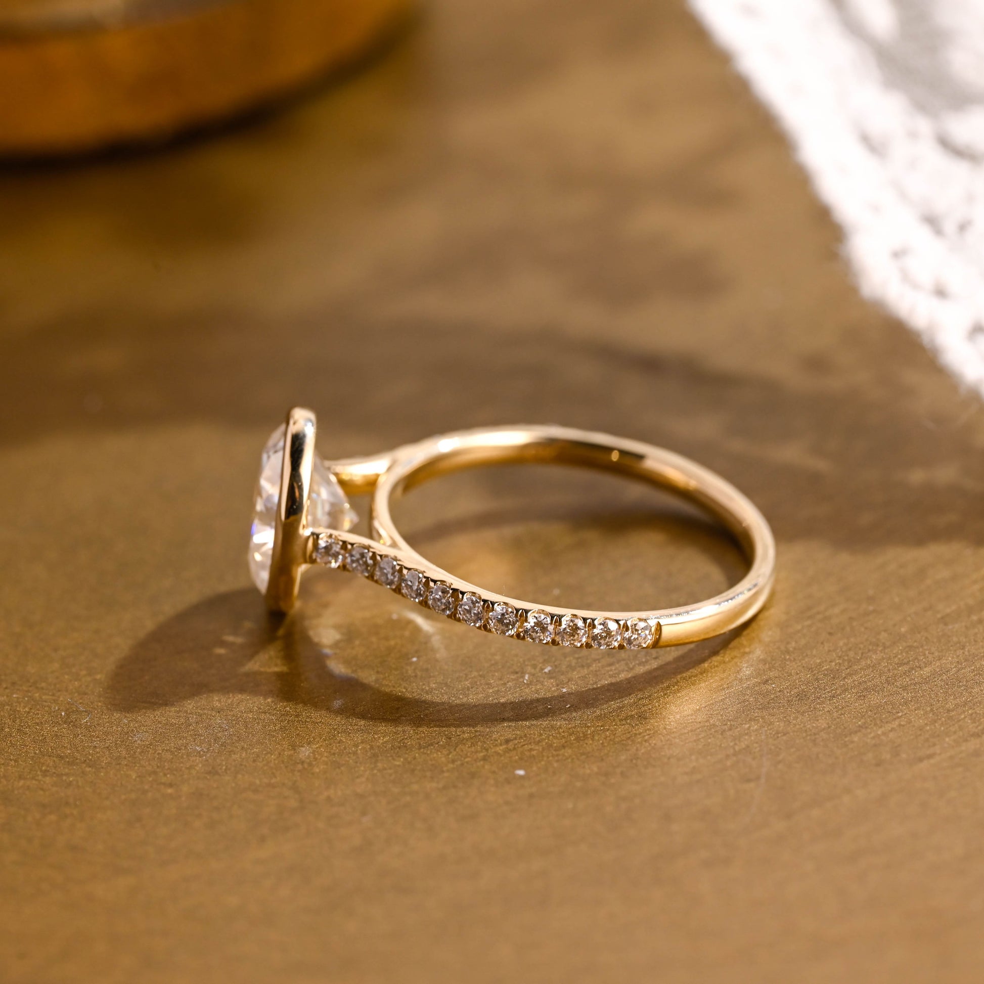 SquareJewelry oval cut moissanite engagement ring Solid Gold Bezel Cathedral Setting Oval Cut Moissanite Engagement Ring