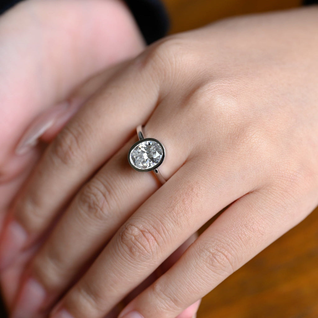 SquareJewelry oval cut moissanite engagement ring Solid Gold Bezel Oval Moissanite Engagement Ring