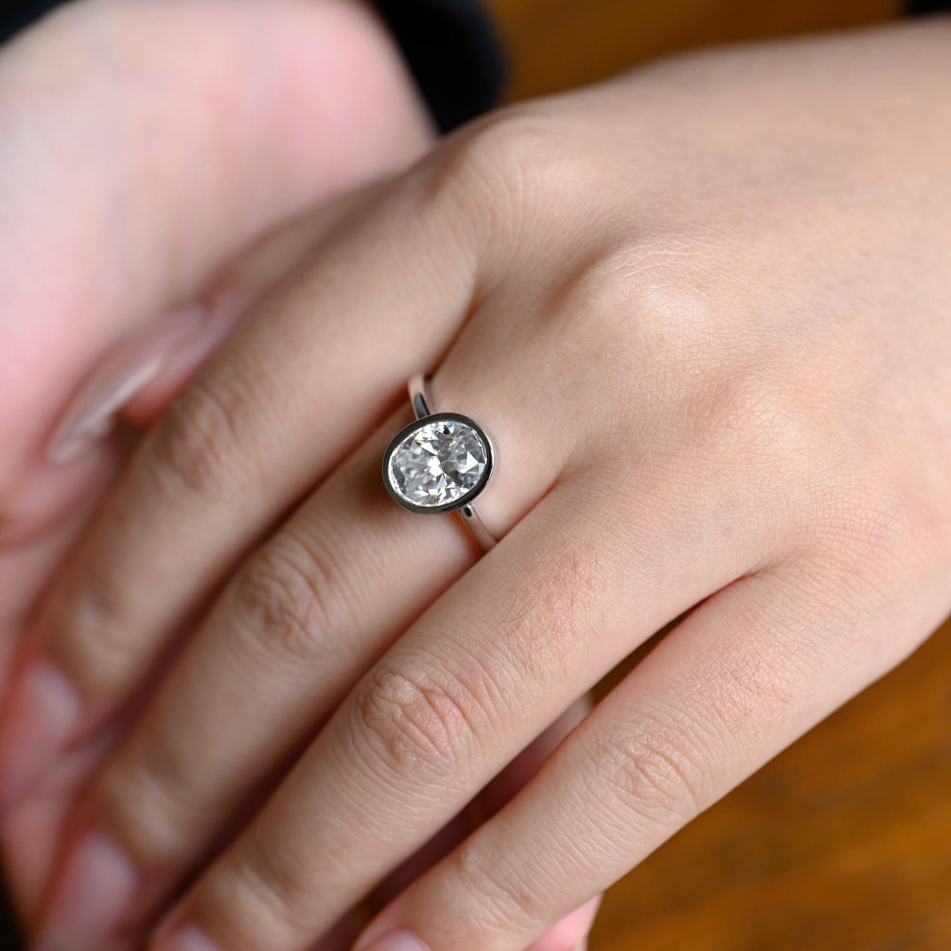 SquareJewelry oval cut moissanite engagement ring Solid Gold Bezel Oval Moissanite Engagement Ring