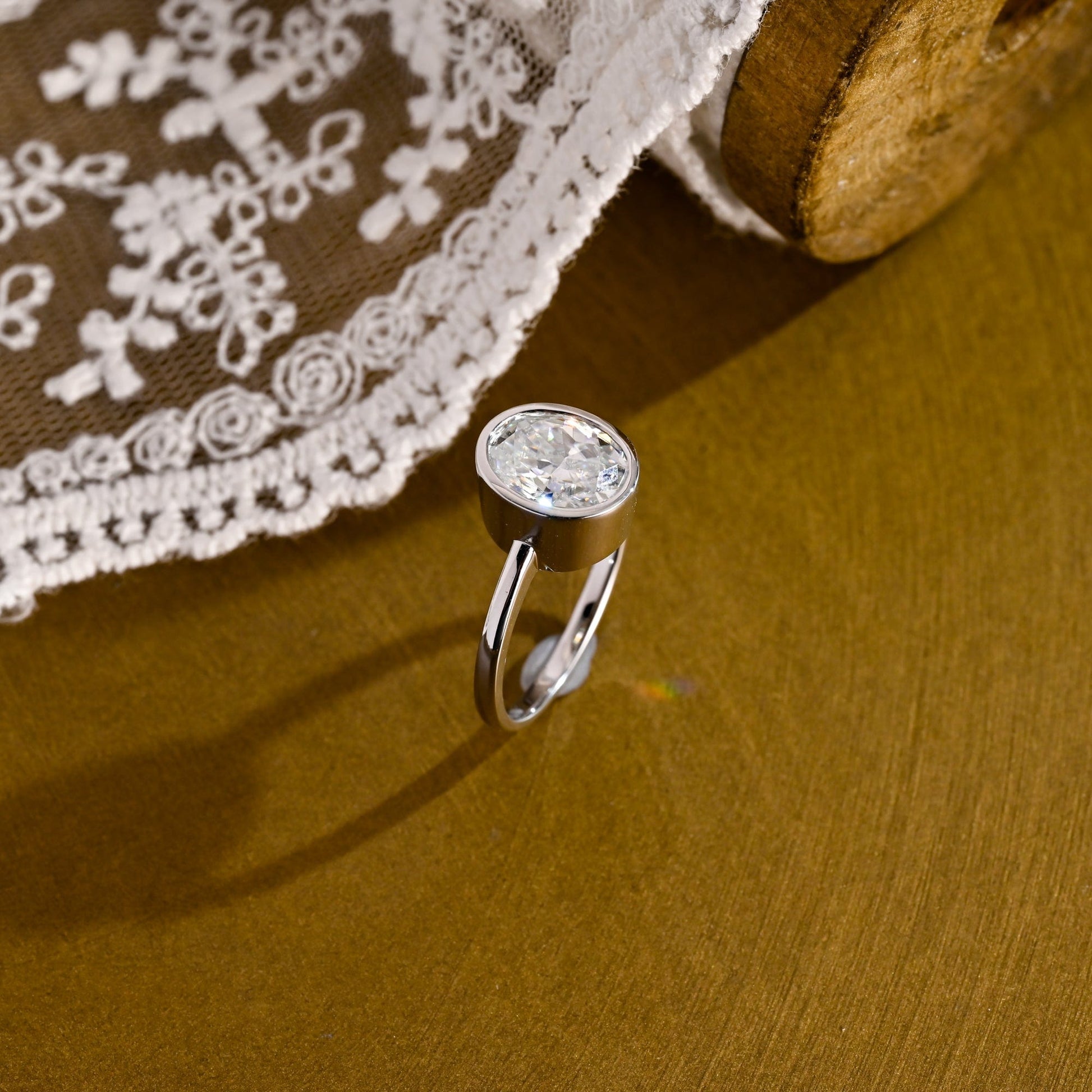SquareJewelry oval cut moissanite engagement ring Solid Gold Bezel Oval Moissanite Engagement Ring