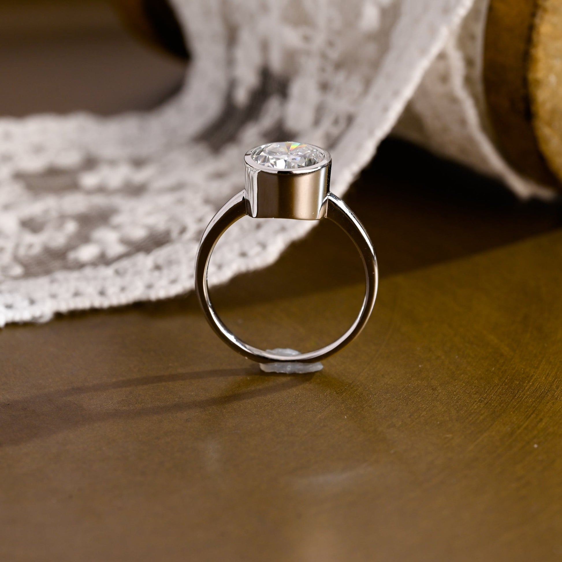 SquareJewelry oval cut moissanite engagement ring Solid Gold Bezel Oval Moissanite Engagement Ring