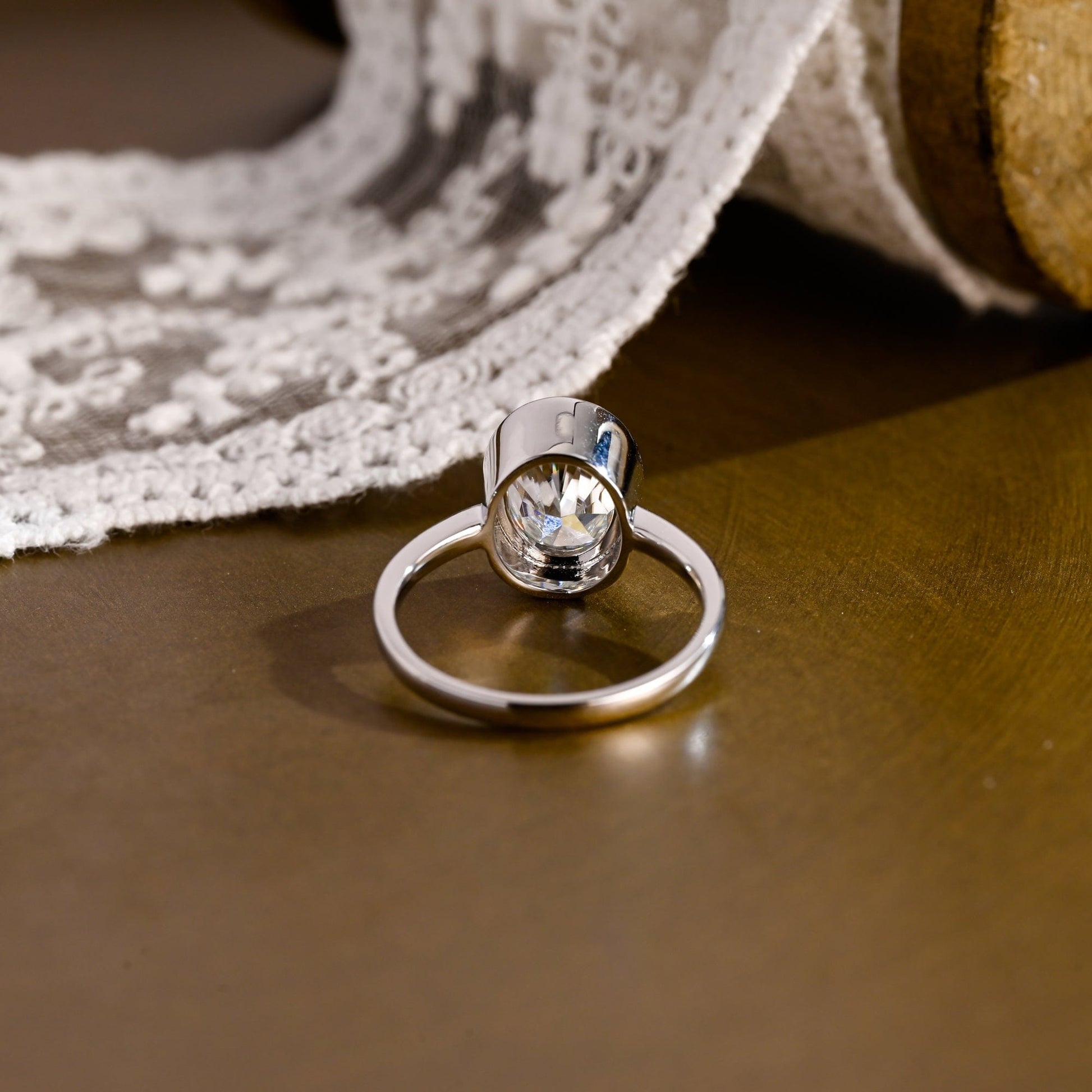 SquareJewelry oval cut moissanite engagement ring Solid Gold Bezel Oval Moissanite Engagement Ring