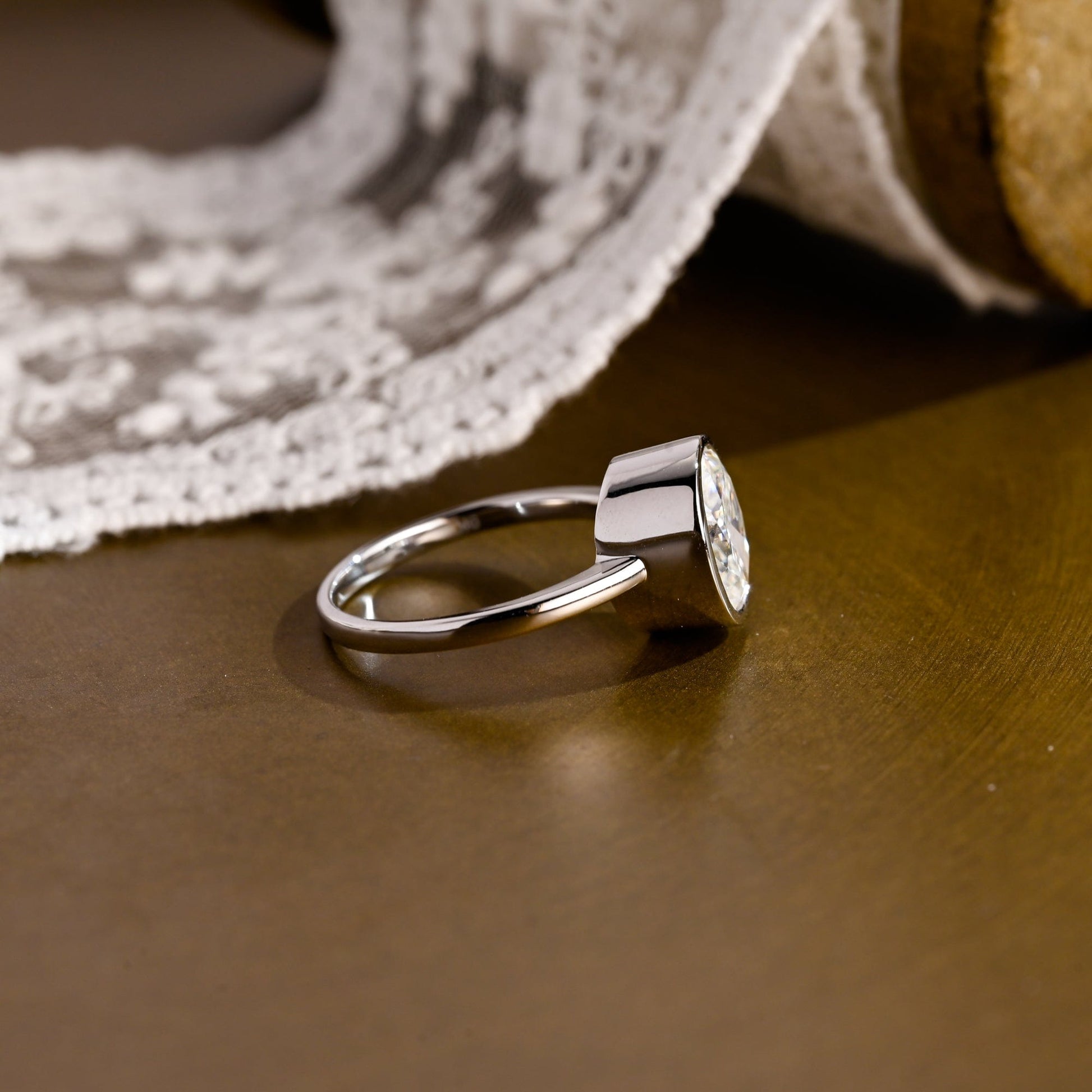 SquareJewelry oval cut moissanite engagement ring Solid Gold Bezel Oval Moissanite Engagement Ring