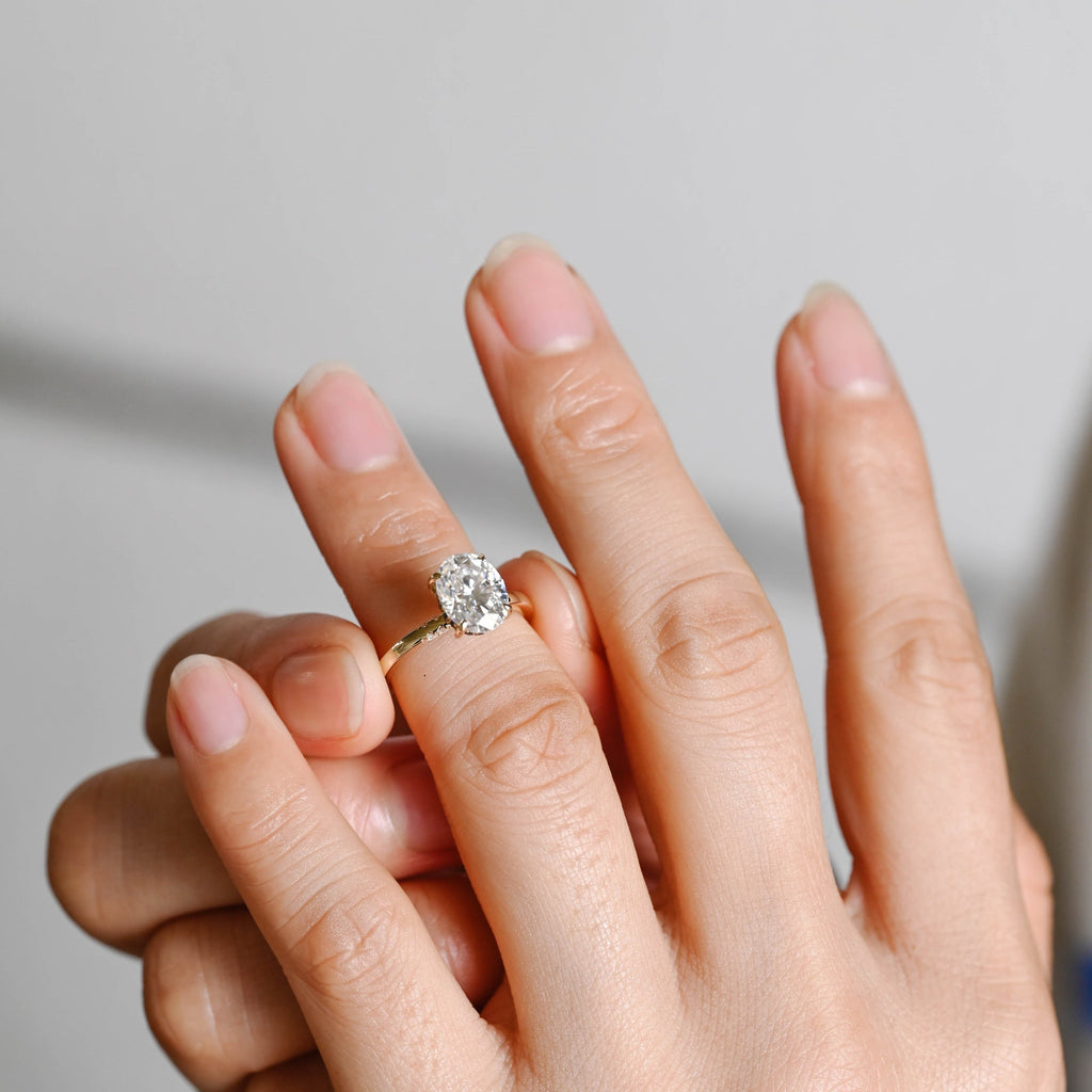 SquareJewelry oval cut moissanite engagement ring Solid Gold Black Hidden Halo Oval Cut Moissanite Engagement Ring