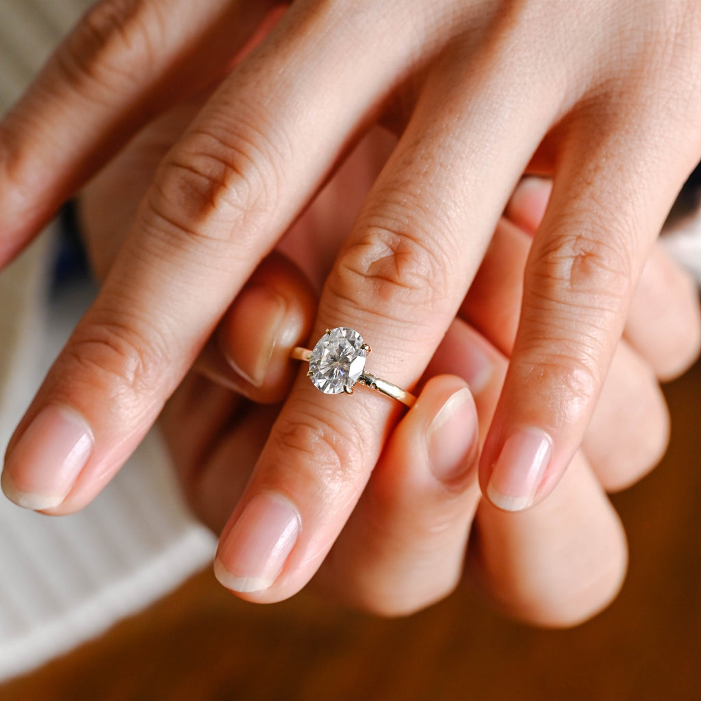 SquareJewelry oval cut moissanite engagement ring Solid Gold Black Hidden Halo Oval Cut Moissanite Engagement Ring