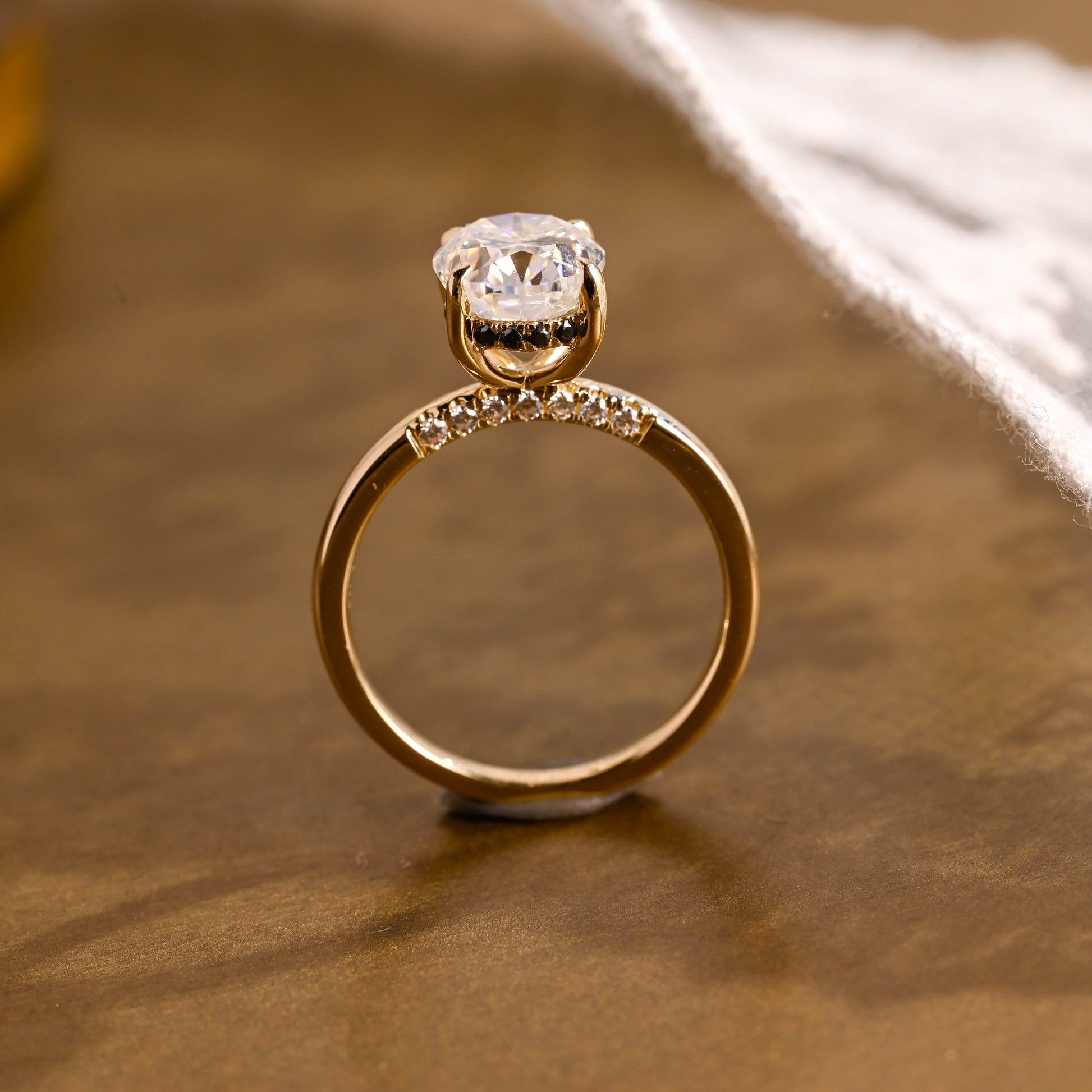 SquareJewelry oval cut moissanite engagement ring Solid Gold Black Hidden Halo Oval Cut Moissanite Engagement Ring