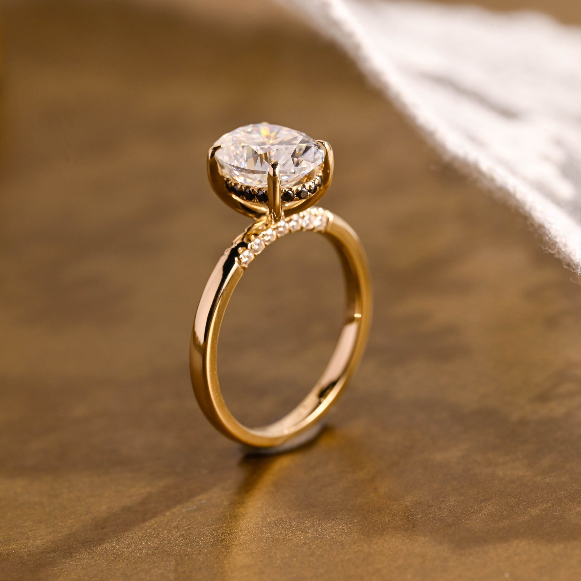 SquareJewelry oval cut moissanite engagement ring Solid Gold Black Hidden Halo Oval Cut Moissanite Engagement Ring