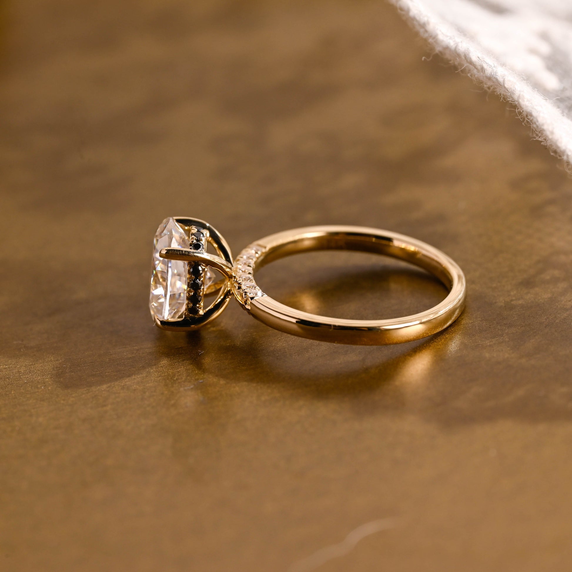 SquareJewelry oval cut moissanite engagement ring Solid Gold Black Hidden Halo Oval Cut Moissanite Engagement Ring