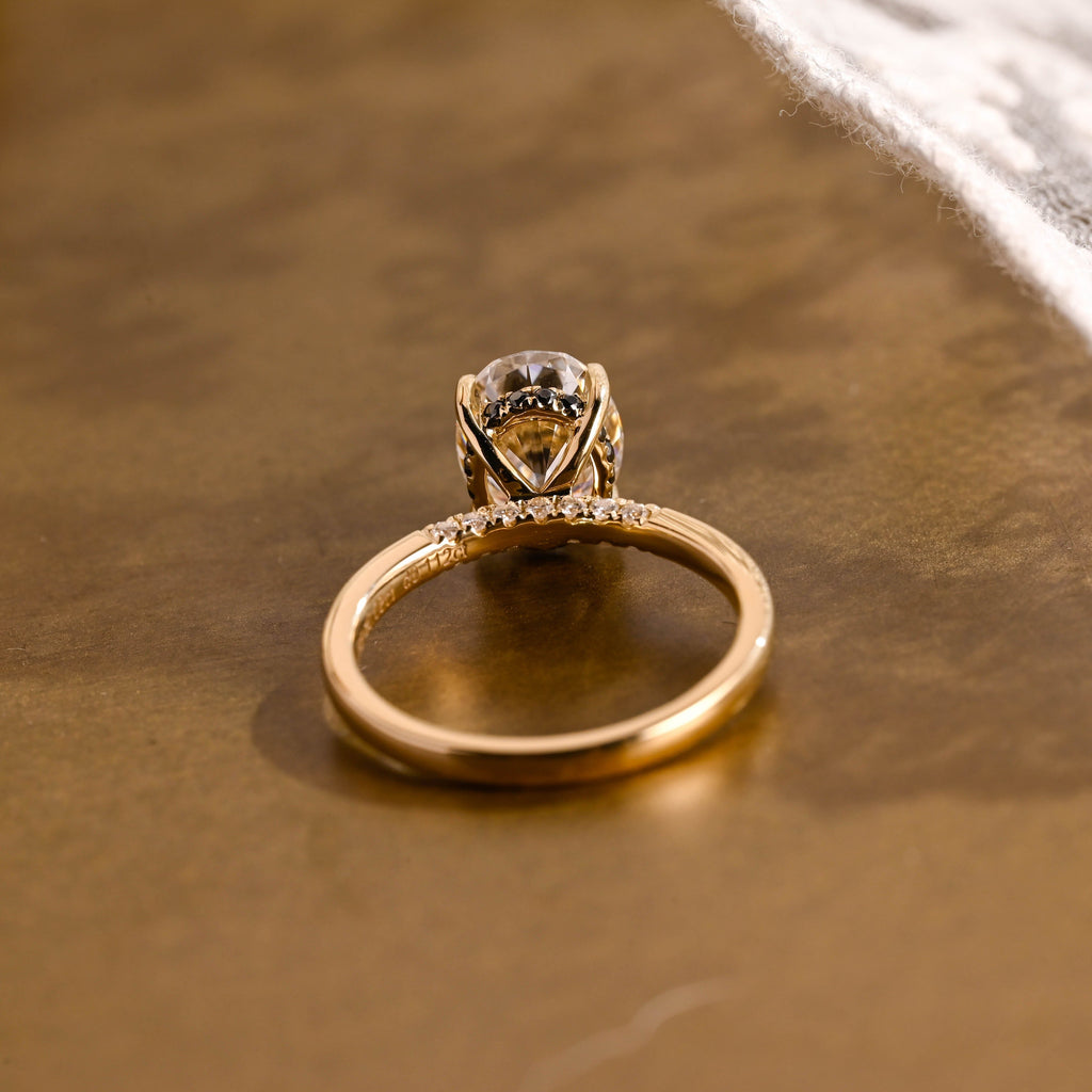 SquareJewelry oval cut moissanite engagement ring Solid Gold Black Hidden Halo Oval Cut Moissanite Engagement Ring